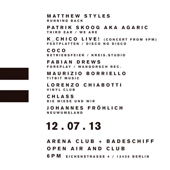 A = Matthew Styles, Agaric, K_chico = Open Air and Club - フライヤー裏