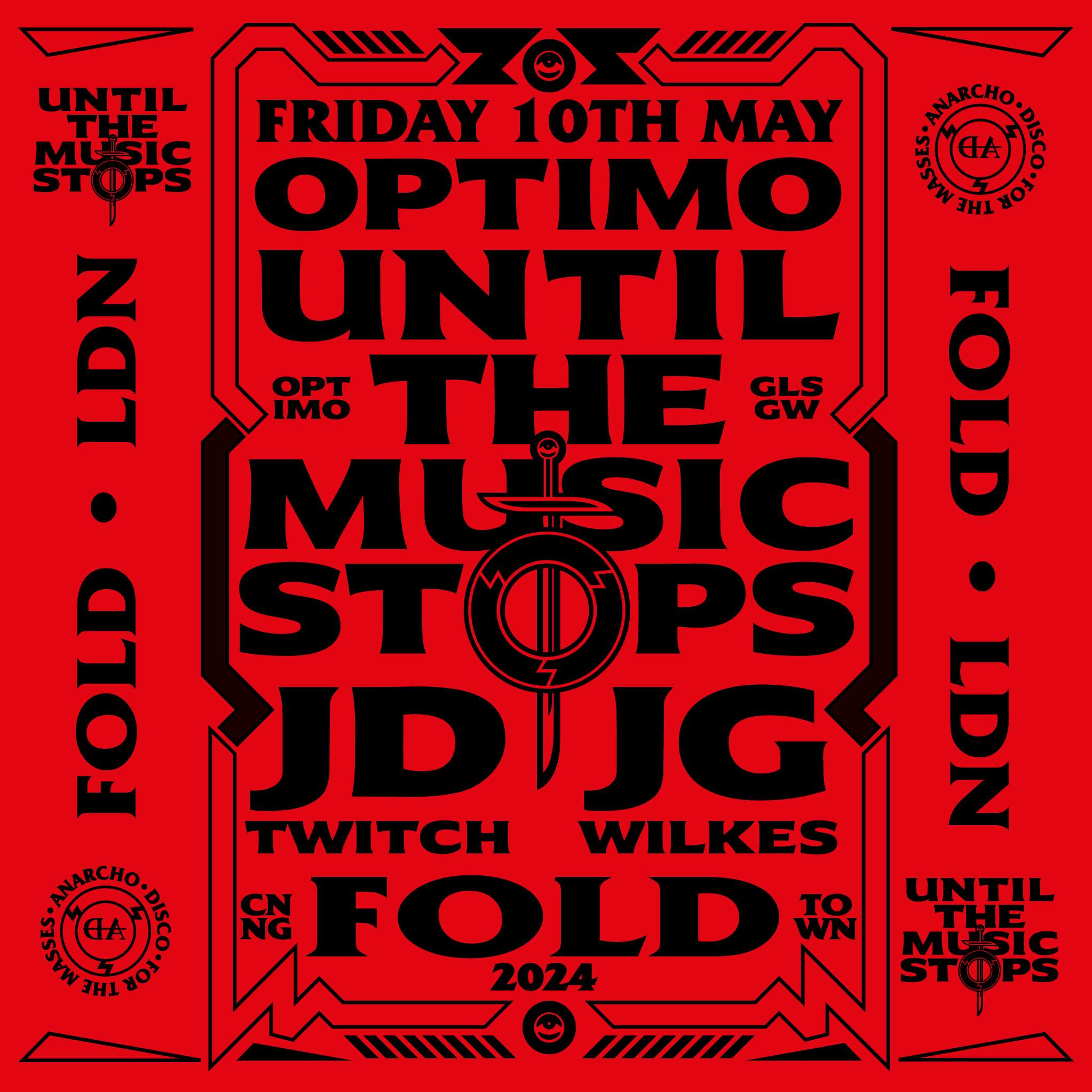Until The Music Stops >>> Optimo (Espacio) / All Night Long / FOLD - Flyer front