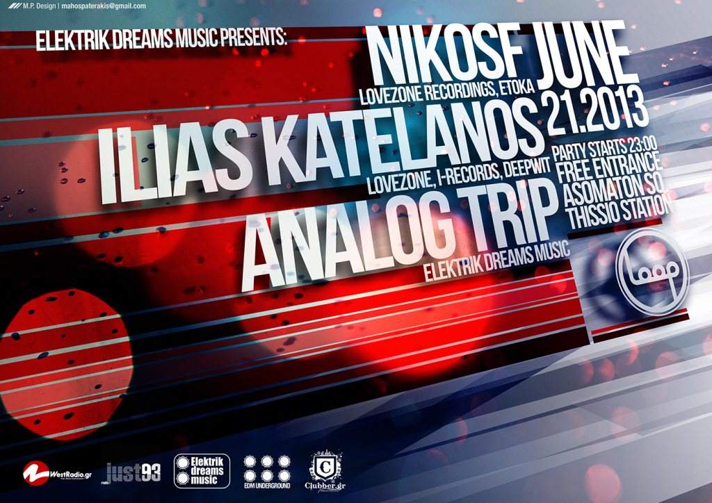 Elektrik Dreams Music presents: Nikosf, Ilias Katelanos & Analog Trip - フライヤー表