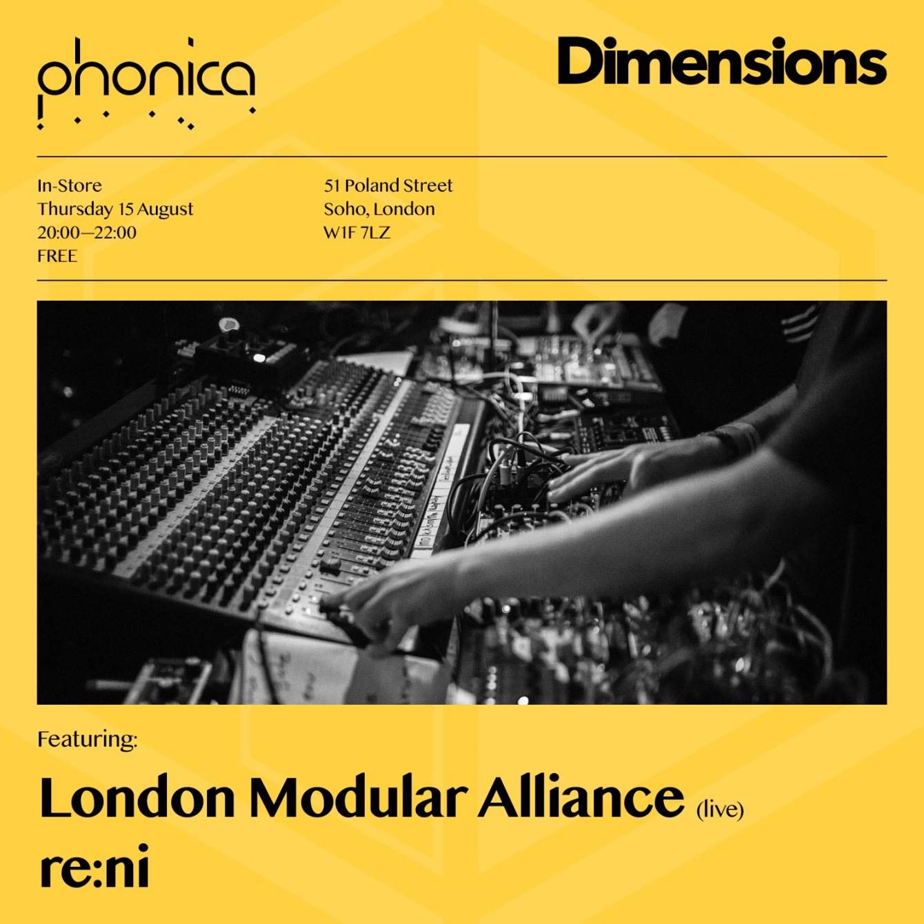 Phonica X Dimensions In-Store: London Modular Alliance & re:ni - Página frontal