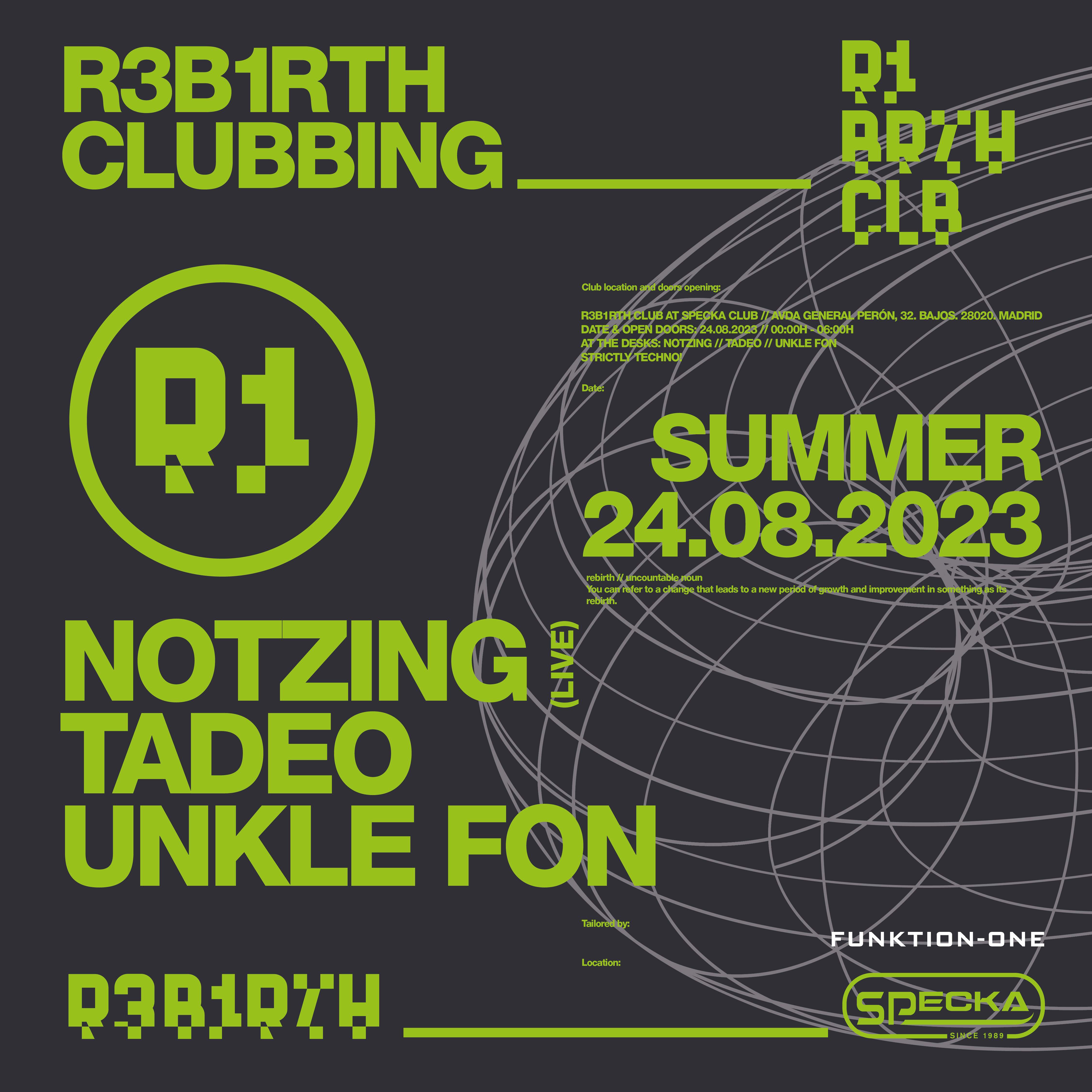 reb1rth (R1) #005: Notzing (LIVE), Tadeo & Unkle Fon - フライヤー表