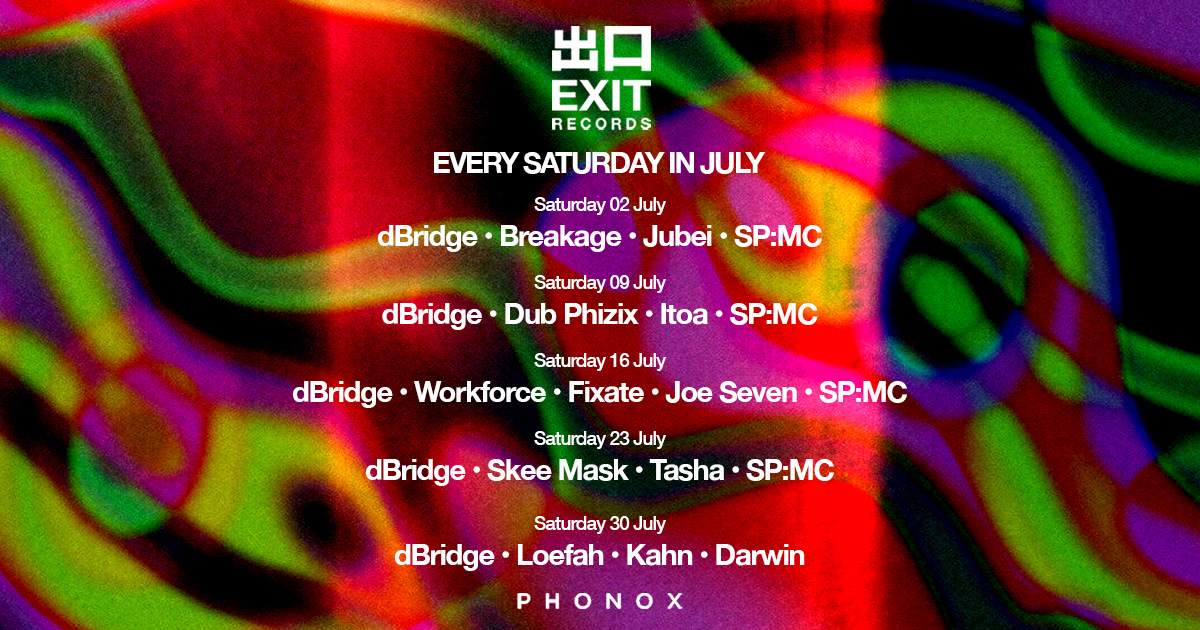 Exit Records Showcase: Every Saturday in July - Flyer front