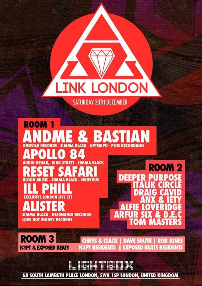 Link London Xmas Party - Apollo84 // ill Phill // Reset Safari // Andme & Bastian // A Lister - フライヤー表