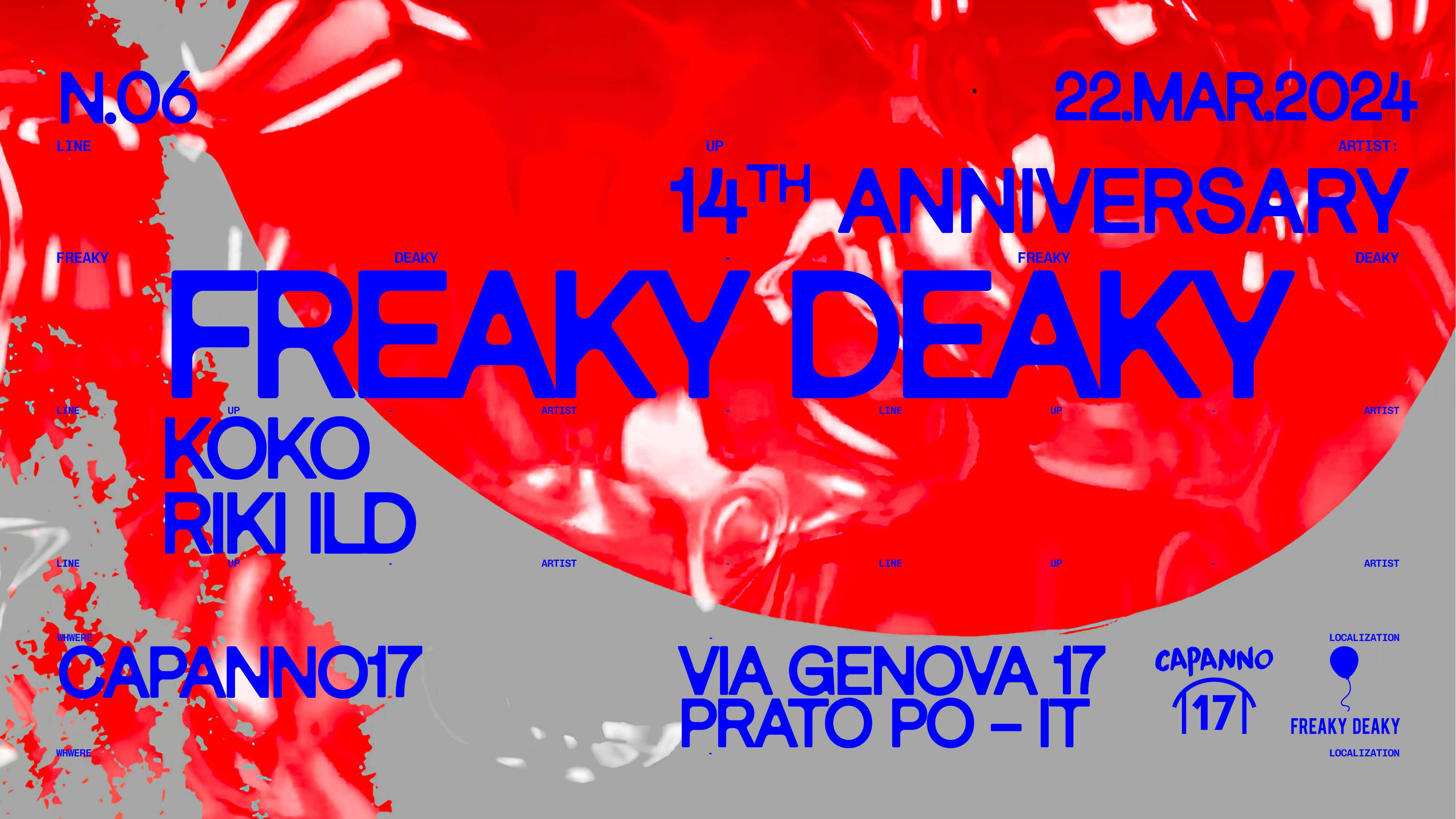 Freaky Deaky 14th anniversary KOKO , Riky Ild - フライヤー表