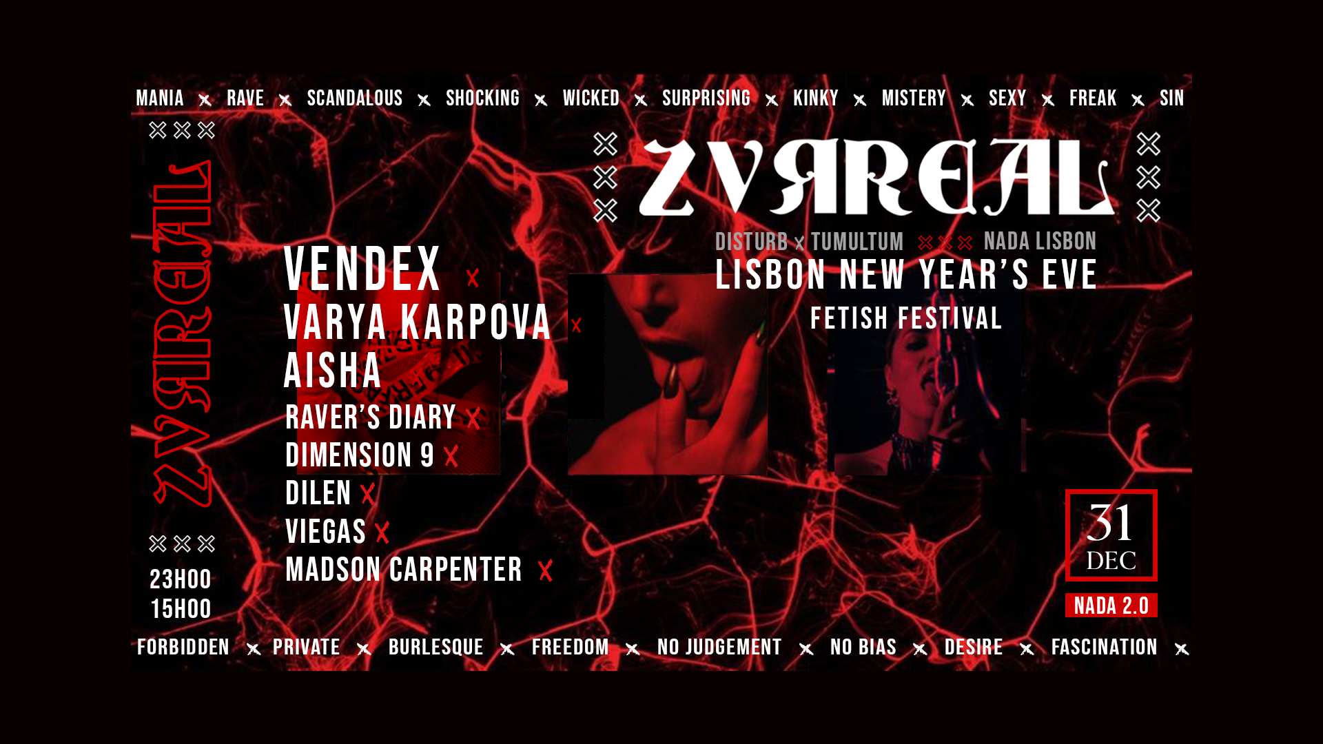 ZVЯЯEAL - Lisbon 16h New Year's Rave w/ Vendex, Varya Karpova, AISHA | Disturb & tumultum - フライヤー表