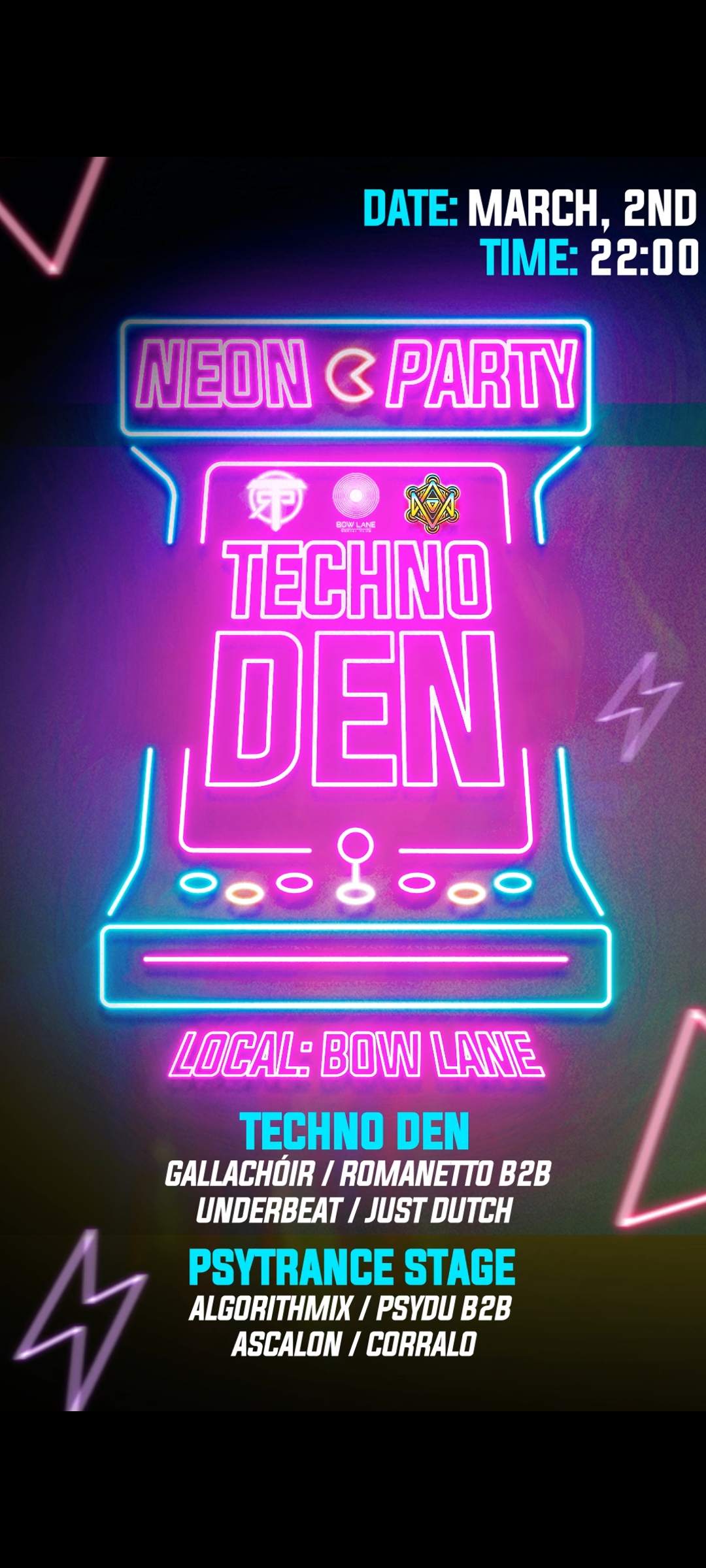 Techno Den vs Psytrance Neon Rave Party - by TRP at Bow Lane Social, Dublin