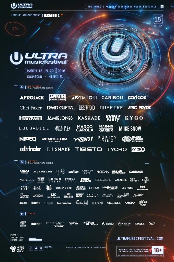 Ultra Music Festival 2016 - フライヤー表