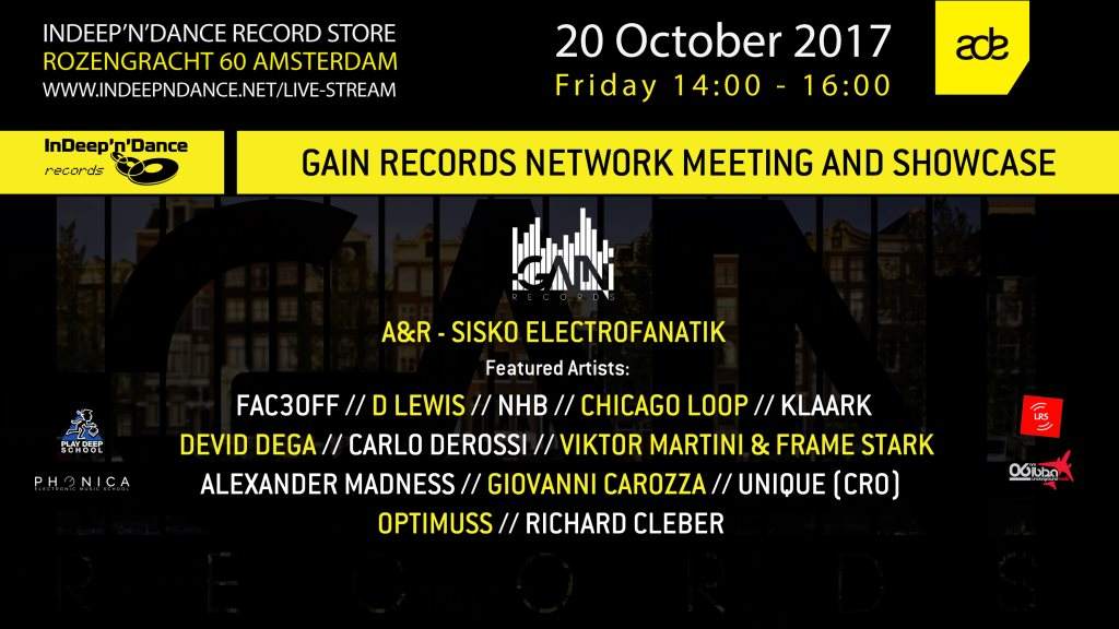 ADE 2017 Indeep'n'dance: Gain Records Network Meeting and Showcase - フライヤー表