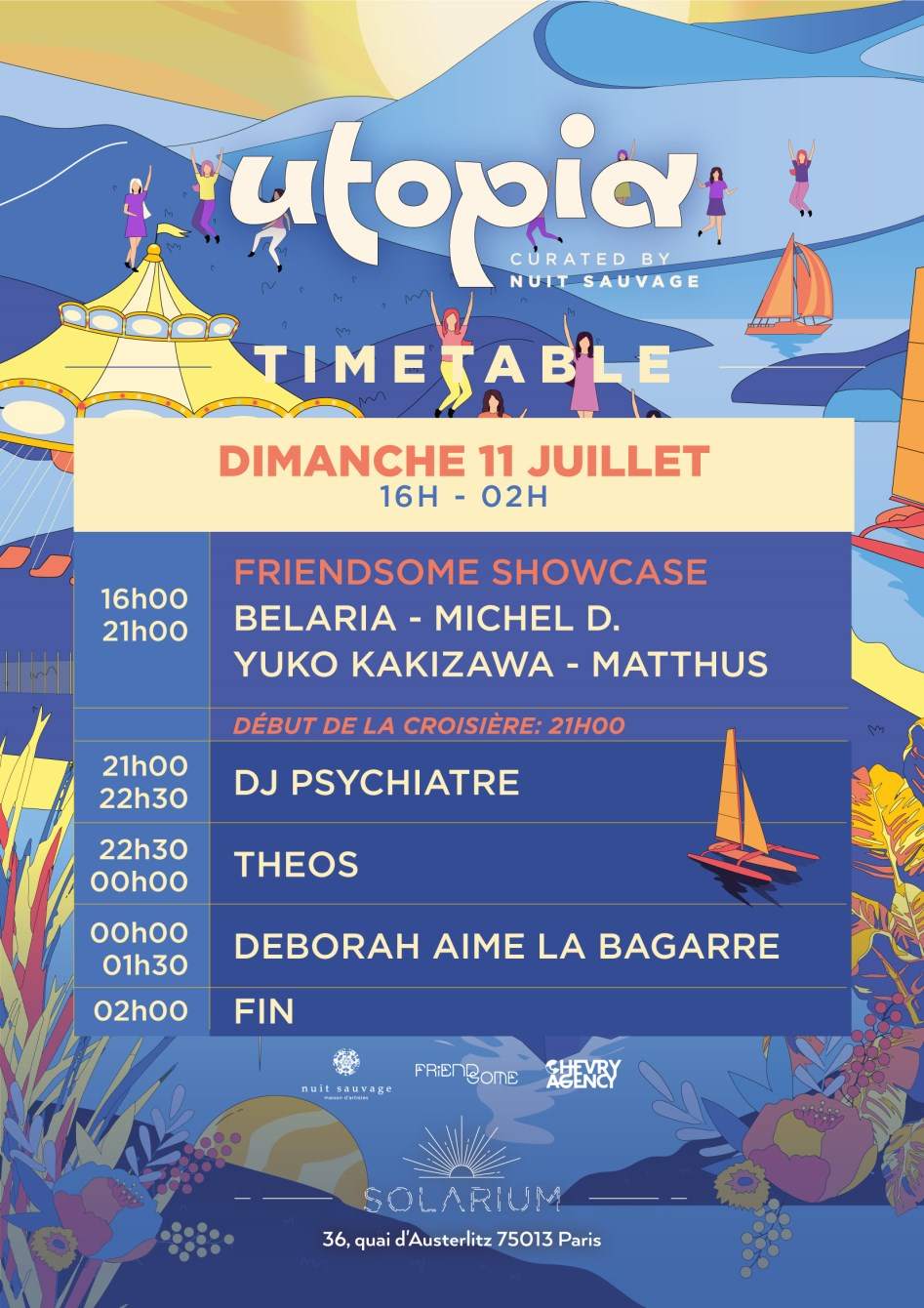 Croisière Utopia - Deborah Aime La Bagarre, DJ Psychiatre, Theos, Belaria, Michel D.. - フライヤー裏