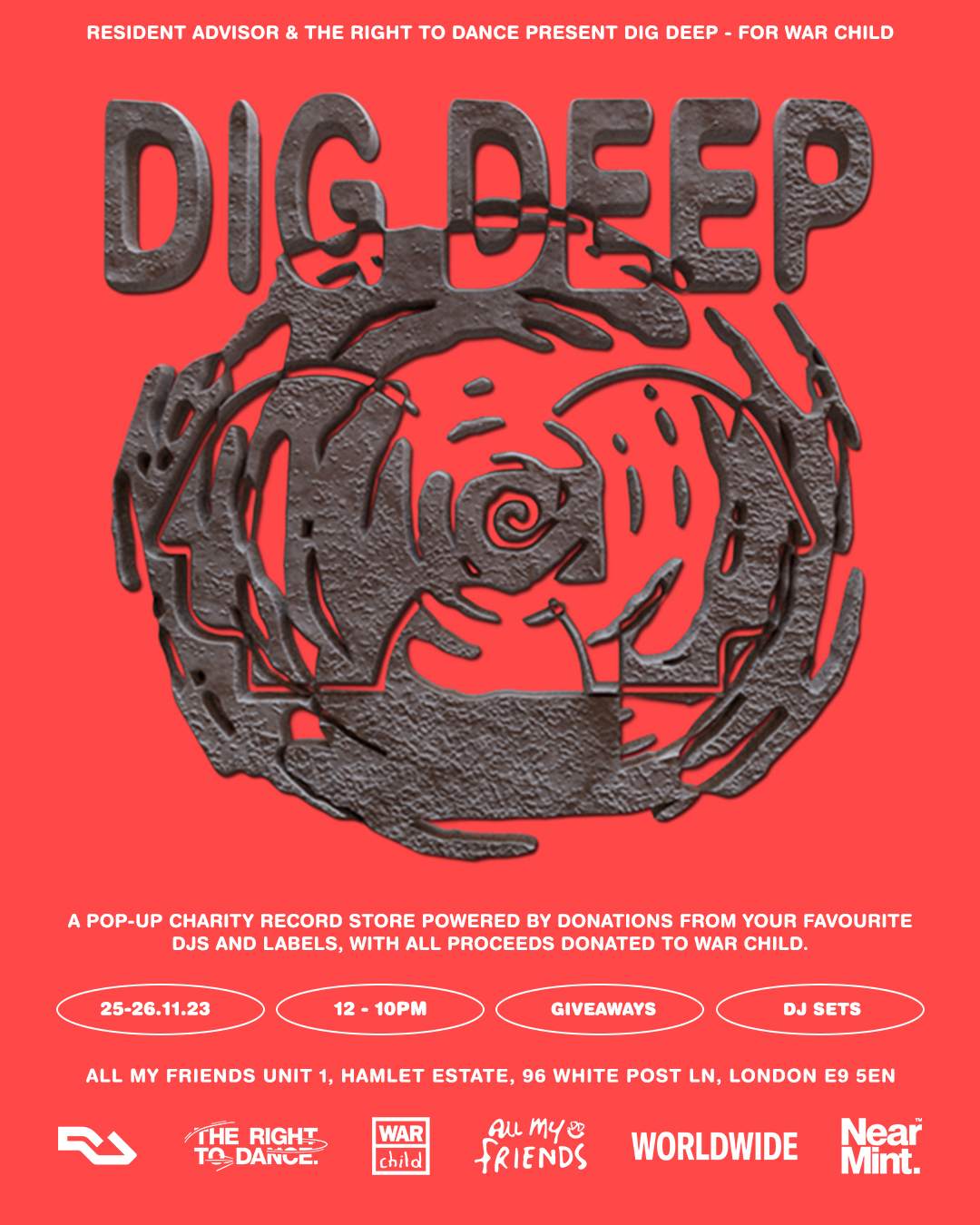 Pop-Up Charity Record Store ‘Dig Deep’ presented by RA and The Right to Dance for War Child - フライヤー表