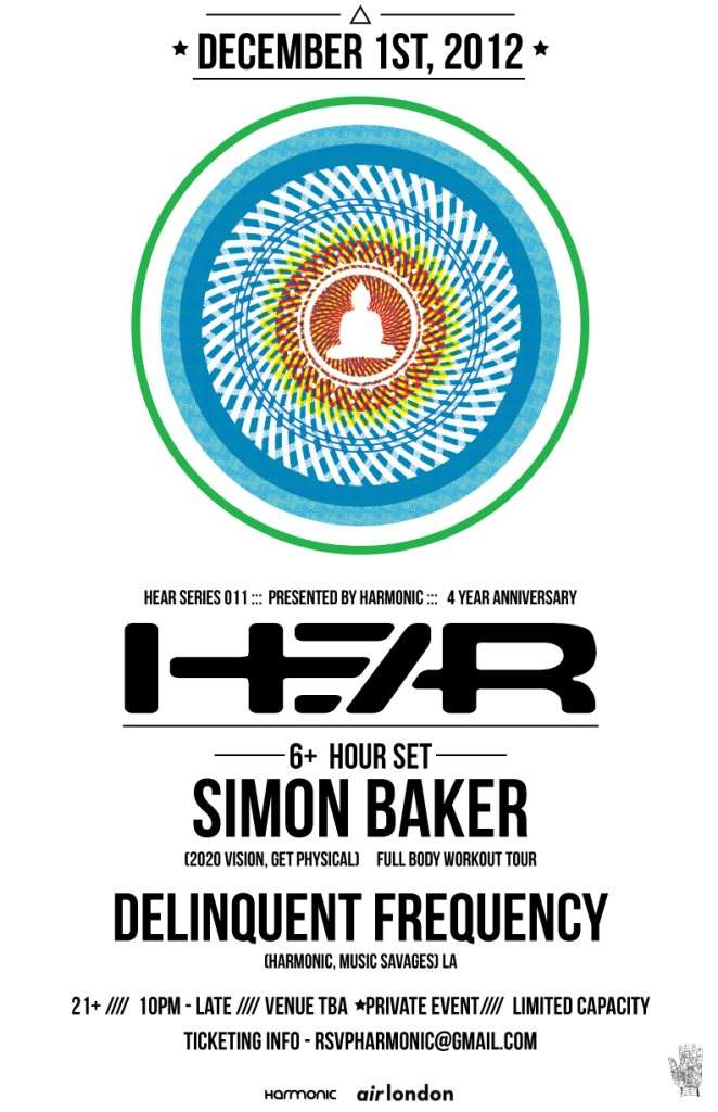 Hear 011 - 4 Year Anniversary with Simon Baker (6+ Hour set) - Página frontal