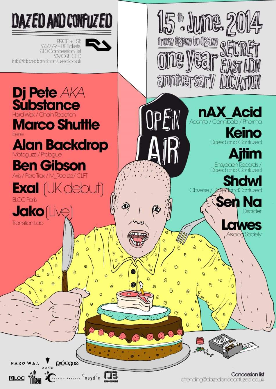 Dazed and Confuzed 1st Anniversary Open Air: DJ Pete, Marco Shuttle, Alan Backdrop - フライヤー表