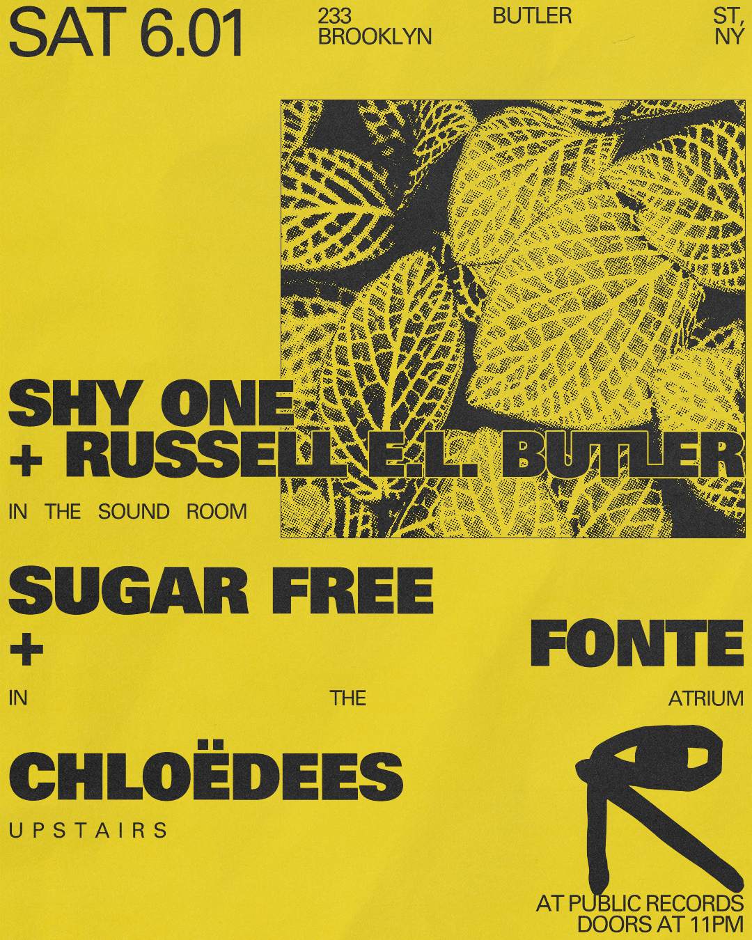 Shy One + Russell E.L. Butler / Sugar Free + Fonte / Chloëdees - フライヤー表