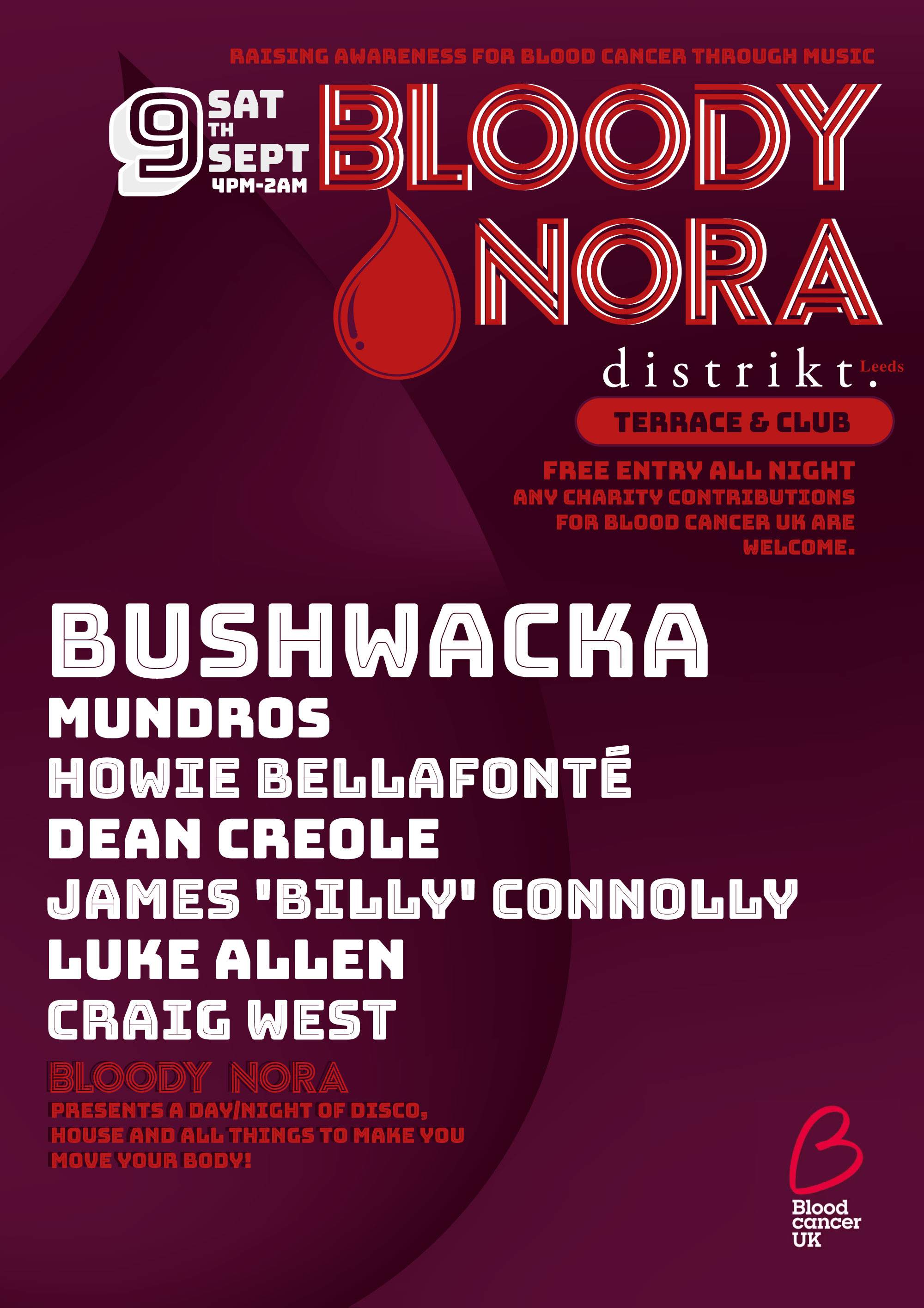 Bloody Nora presents: Bushwacka - フライヤー表