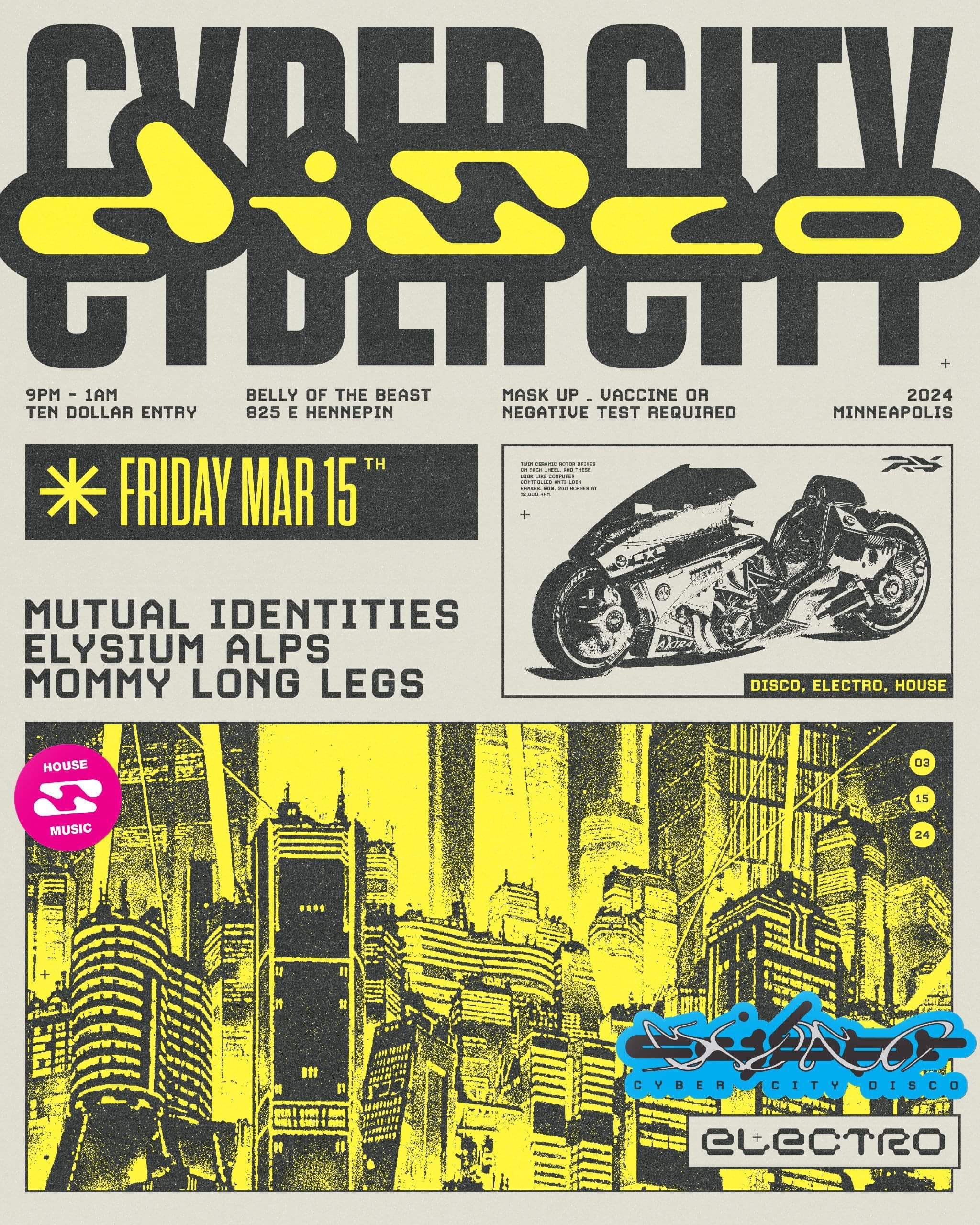 CYBER CITY DISCO: MUTUAL IDENTITIES, Elysium Alps, MOMMY LONG LEGS at TBA -  BELLY OF THE BEAST 825 E HENNEPIN, Minnesota