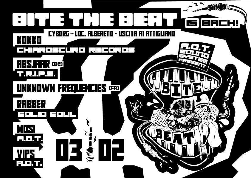 BITE THE BEAT with Kokko, Absjaar, Unknown Frequencies, Rabber, Vips & Mosi - フライヤー表
