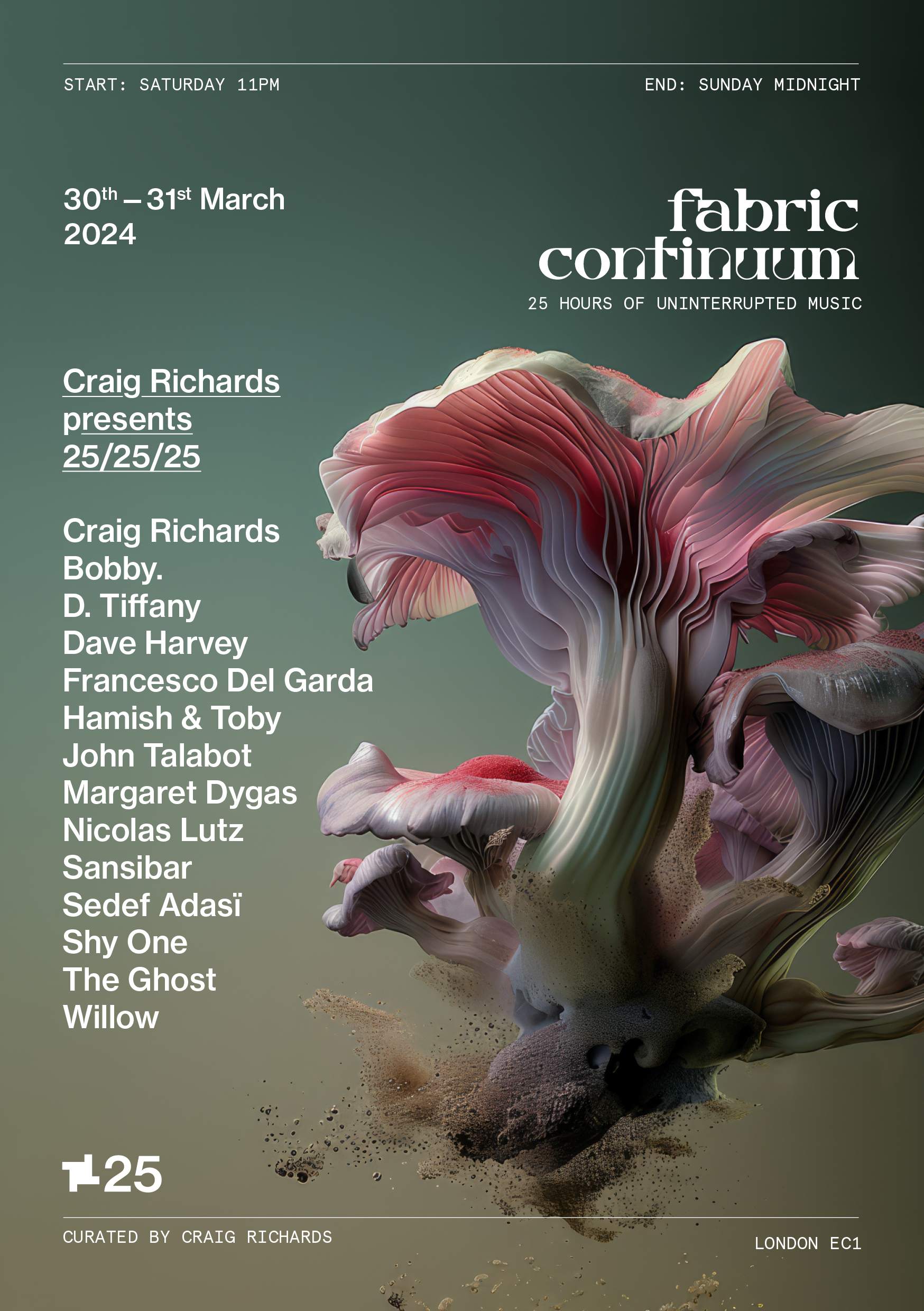 fabric25: Continuum 25hr: Craig Richards, Francesco Del Garda, D.Tiffany, Sansibar, The Ghost - フライヤー表