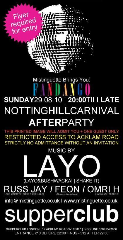 Mistinguette Brings You: Fandango The Notting Hill Carnival After Party - Página frontal