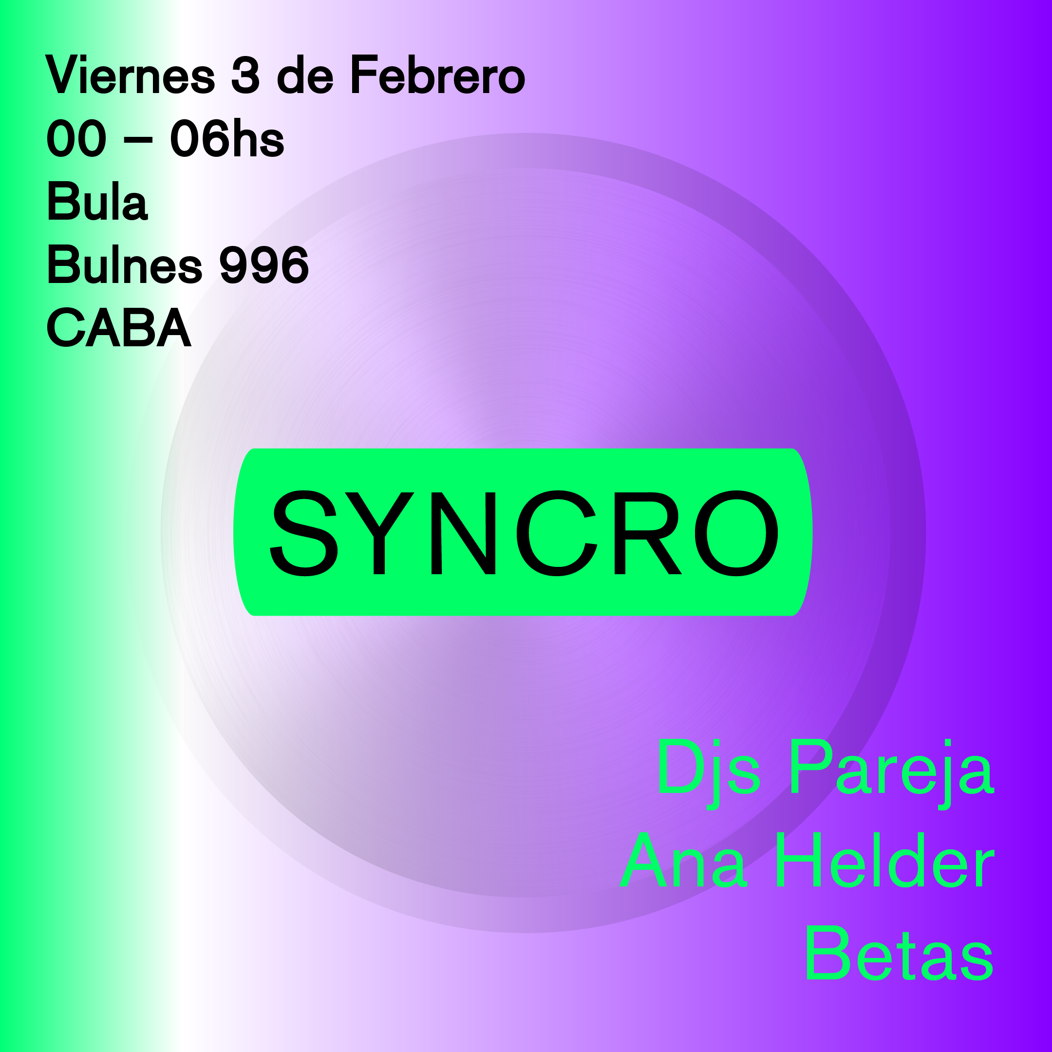 Syncro con Djs Pareja, Ana Helder y Betas - Página frontal