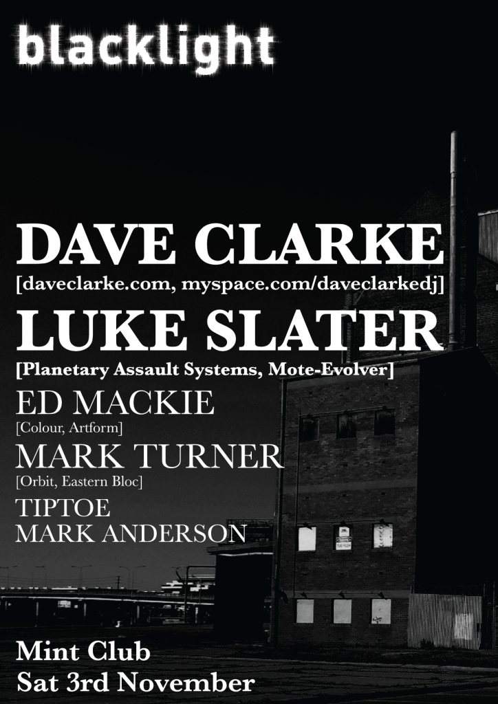Blacklight - Dave Clarke - Luke Slater - Ed Mackie - Mark Turner - Página frontal