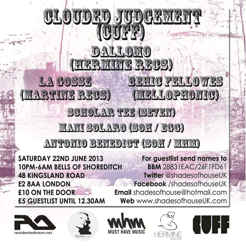 Shadesofhouse 1st Anniversary with Clouded Judgement, Dallomo, Behic Fellowes etc - フライヤー裏