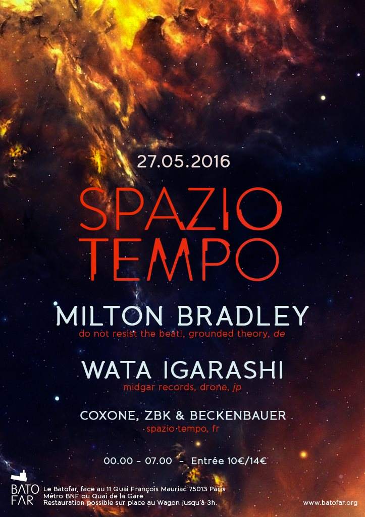 Spazio Tempo with Milton Bradley & Wata Igarashi - フライヤー表