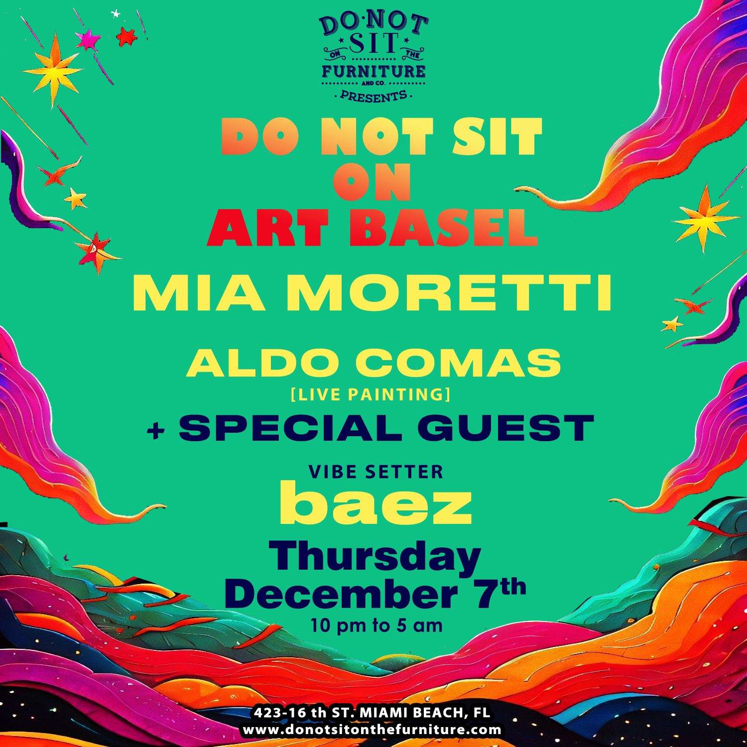 Do Not Sit on Art Basel Mia Moretti & Aldo Comas at Do Not Sit On The