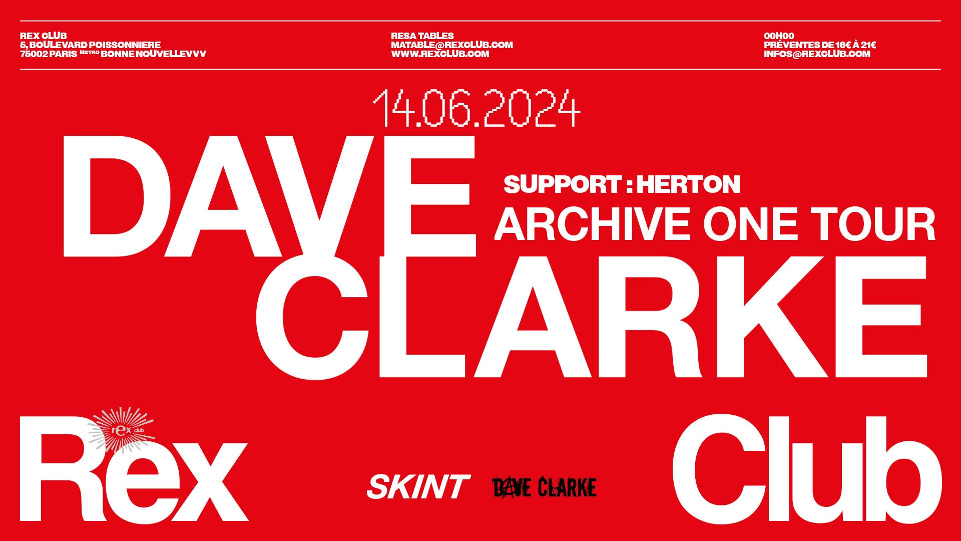 Dave Clarke Archive One Tour: Dave Clarke, Herton - フライヤー表