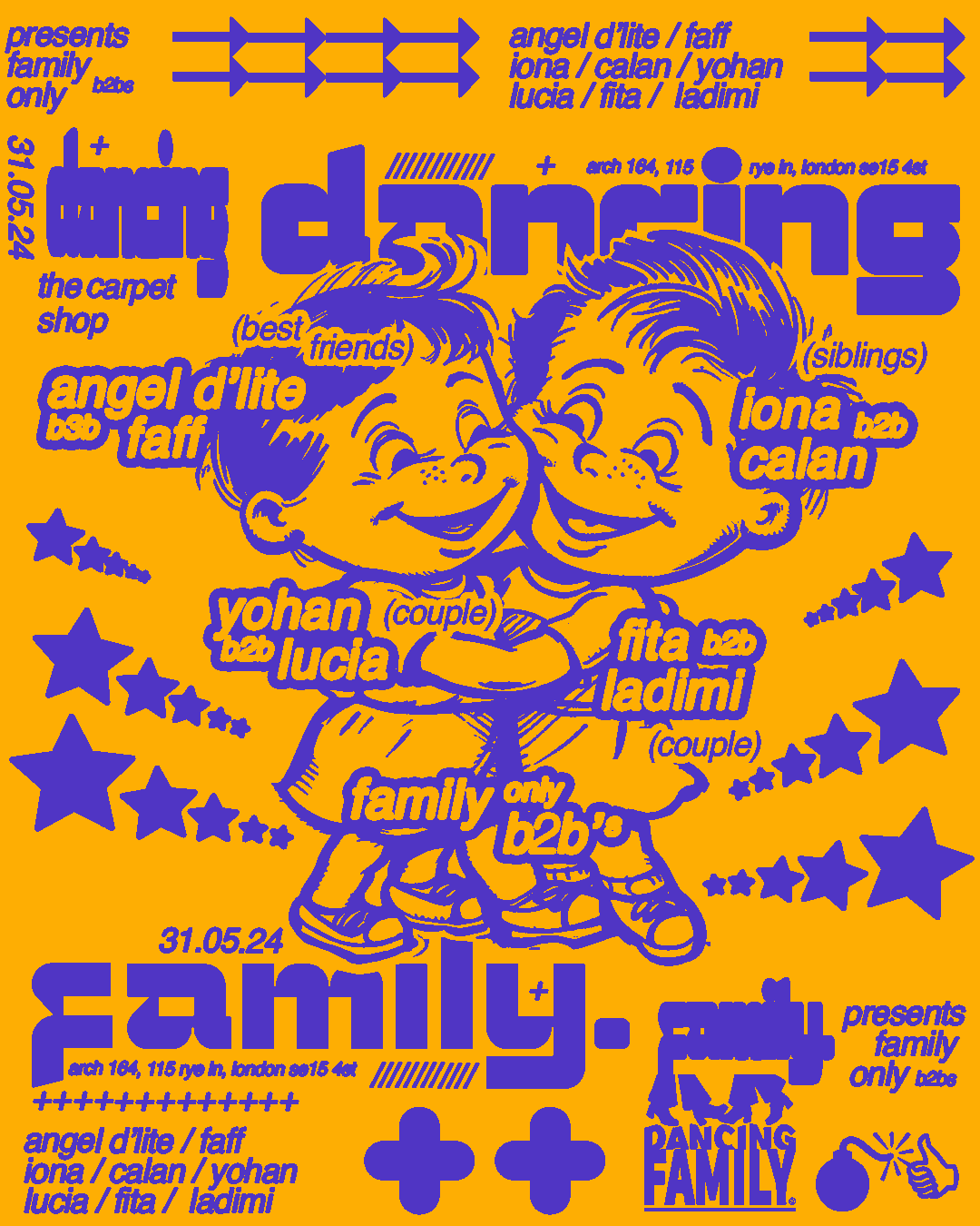 Dancing Family: Angel D'lite b2b FAFF, iona b2b calan, Fita b2b LaDimi, Yohan b2b Lucia - フライヤー表