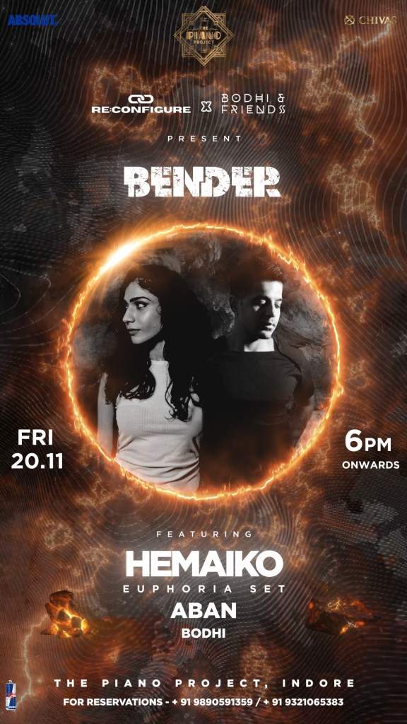 Reconfigure x Bodhi & Friends present Bender feat. Hemaiko, Aban & Bodhi - フライヤー表
