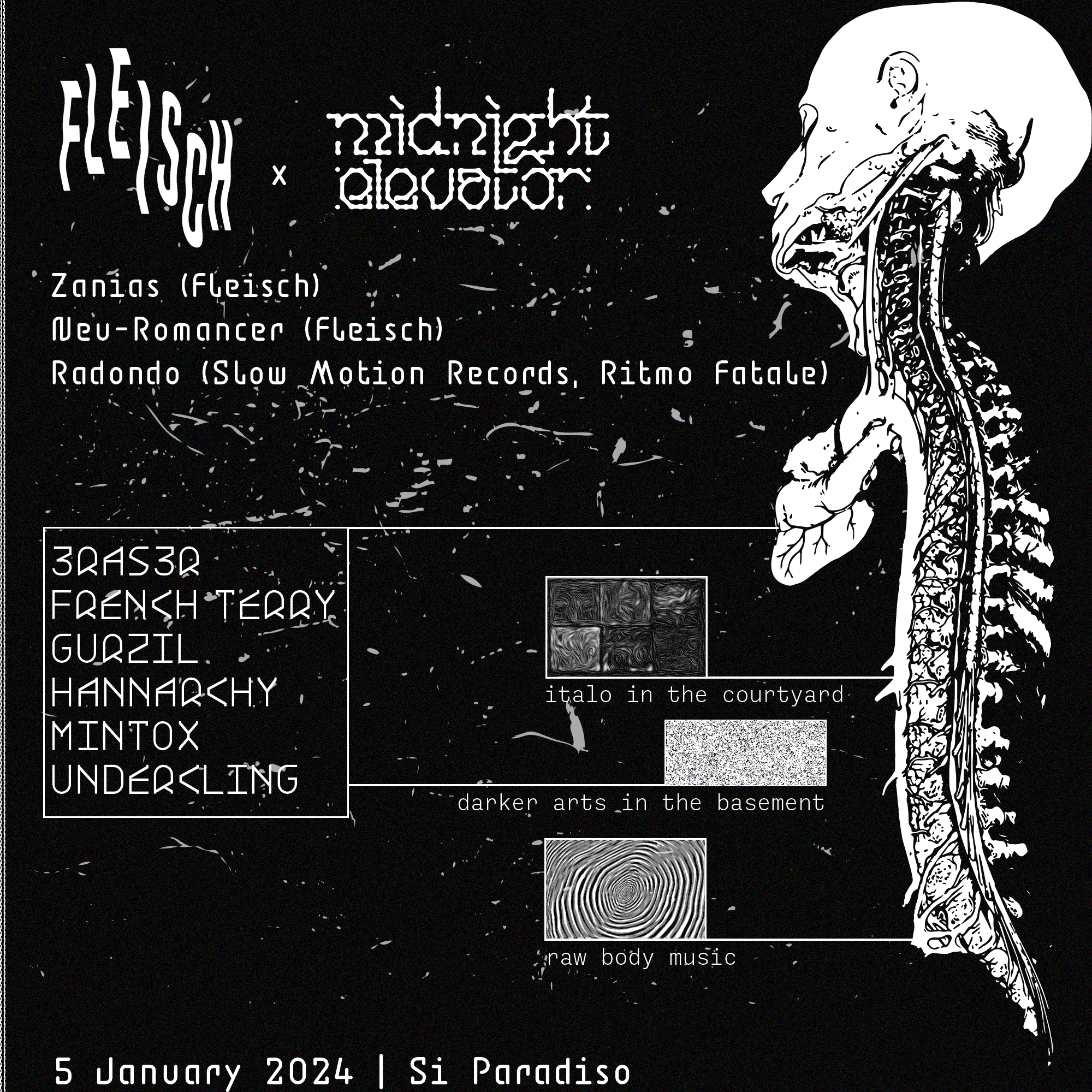 Midnight Elevator presents Fleisch (BER) - Si Paradiso - 5 Jan - フライヤー表