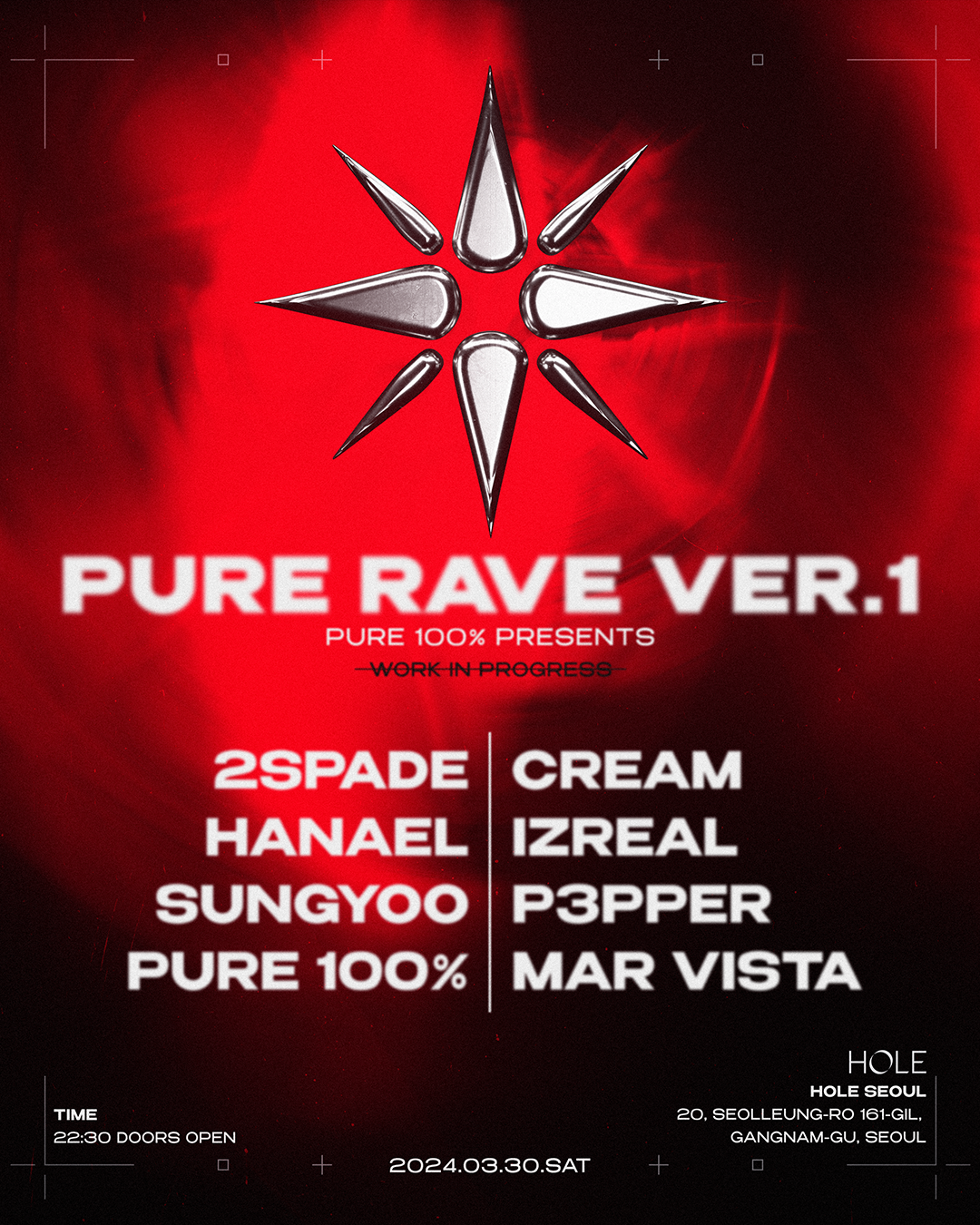 Pure 100% presents: PURE RAVE Ver.1 (WIP) - フライヤー表