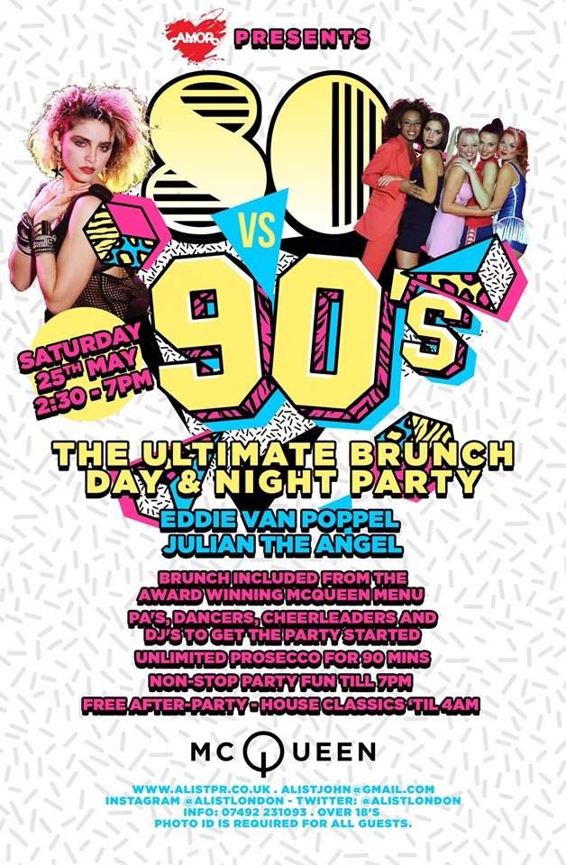 Amor Does Brunch 80's v's 90's Brunch and Bottomless Prosecco + Space at Night - フライヤー表