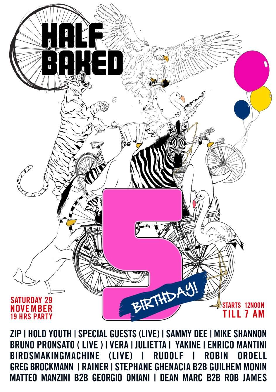 Half Baked 5 Years Anniversary 18hrs Party with Zip, Hold Youth+Sammy Dee+Bruno Pronsato, dOP - Página frontal