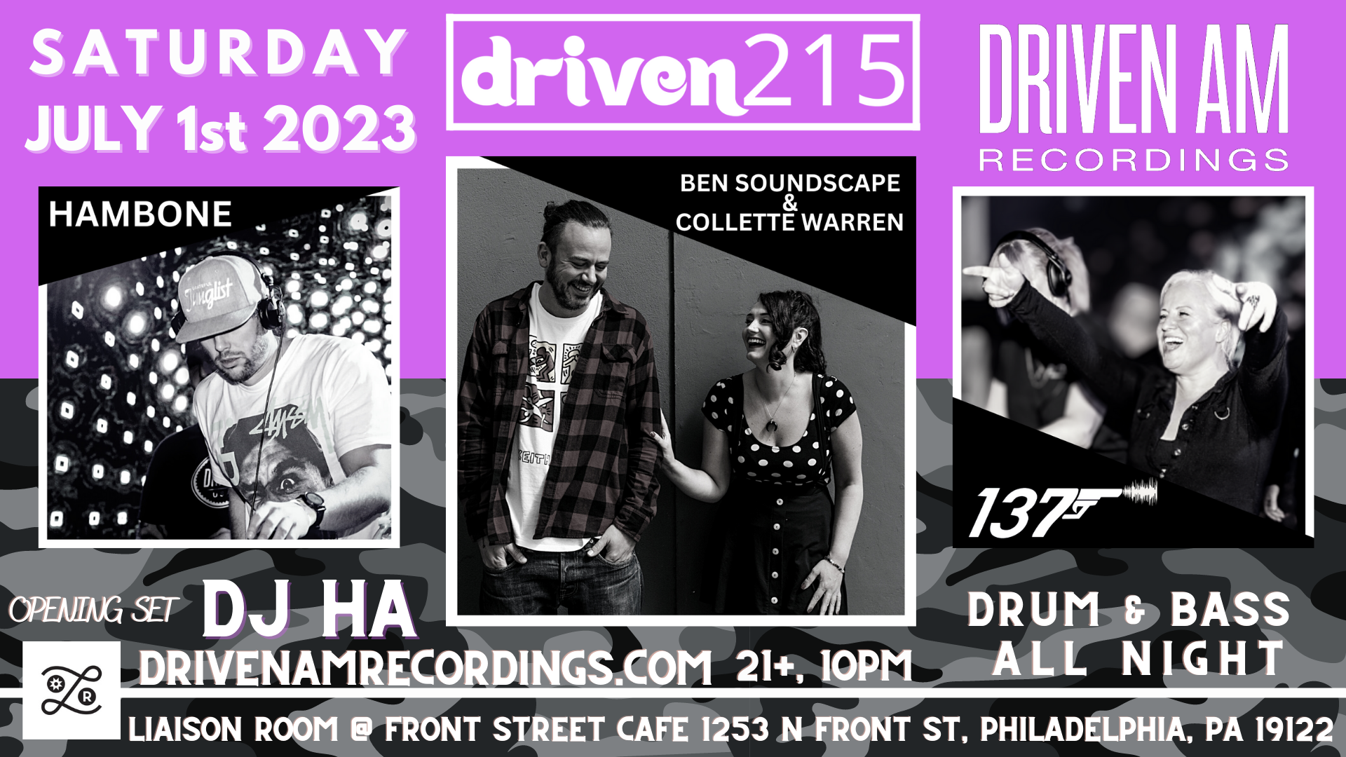 BEN SOUNDSCAPE & COLLETTE WARREN at Driven215 en Liaison Room at Front ...