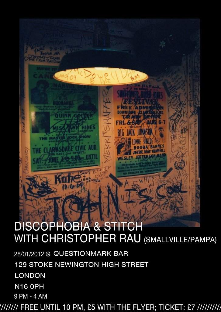 Discophobia & Stitch with Christopher Rau (Smallville/pampa) - フライヤー表