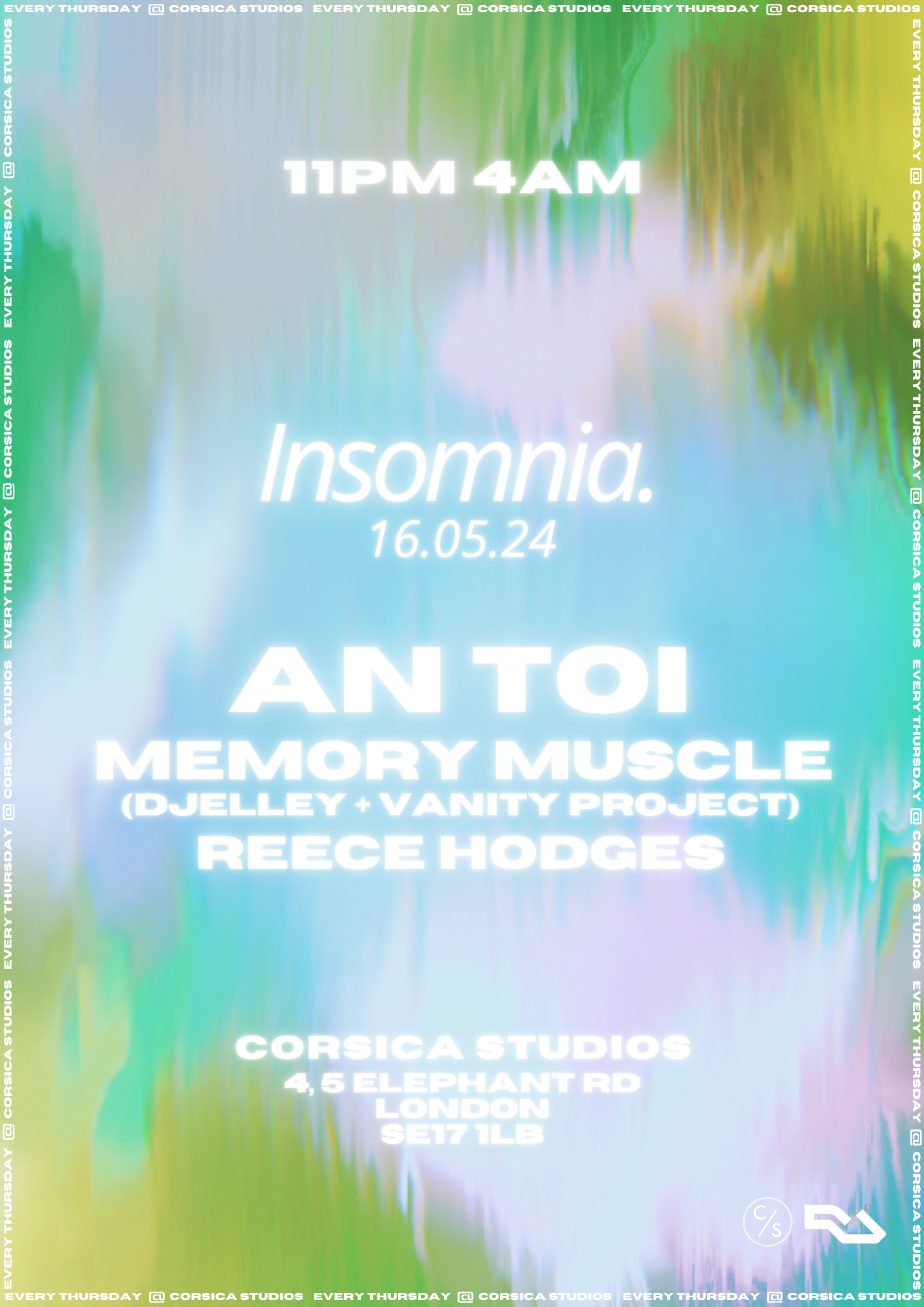 Insomnia London: An toi, Memory Muscle (Vanity Project, DJelley), Reece Hodges - フライヤー表