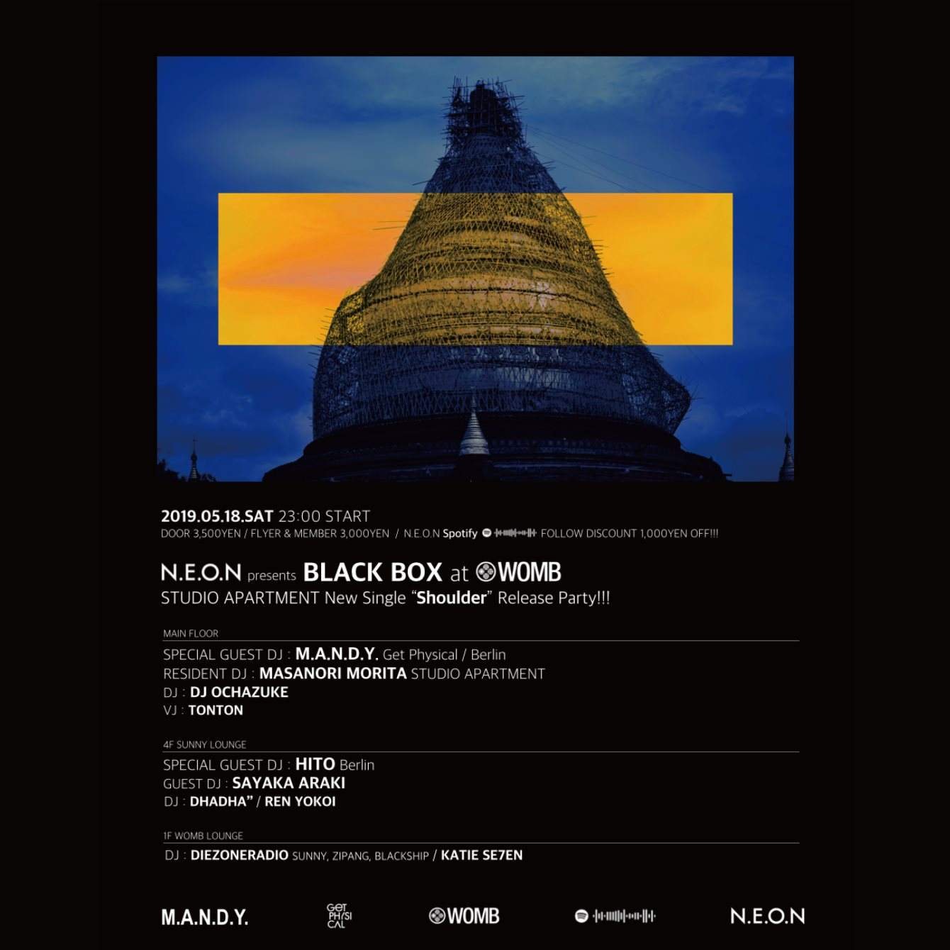 N.E.O.N presents Black BOX at Womb Studio Apartment “SHOULDER” Release Party - フライヤー表