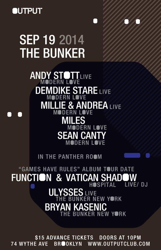 The Bunker presents Andy Stott/ Demdike Stare/ Millie & Andrea with Function/ Vatican Shadow - Página frontal