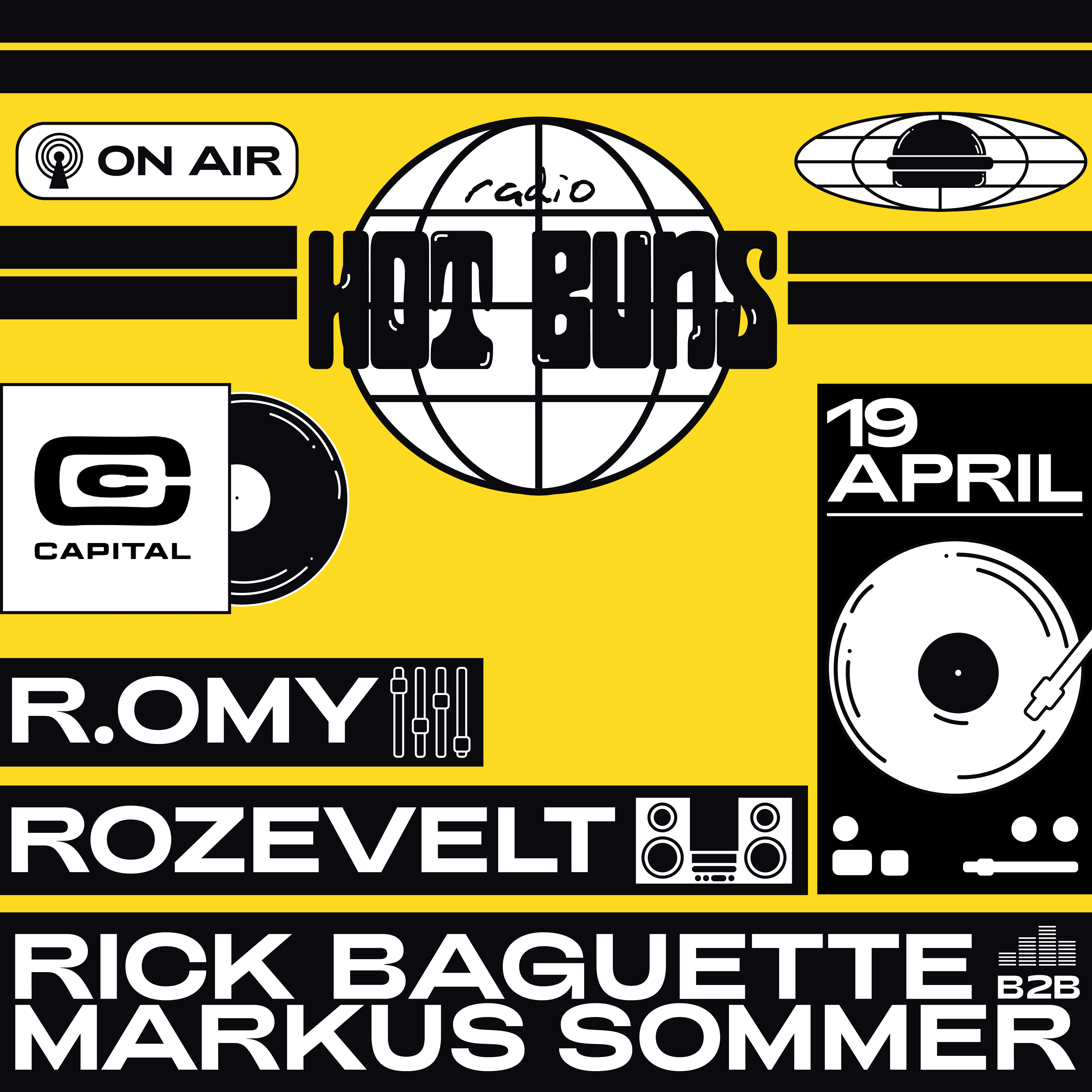 Radio Hot Buns with Markus Sommer, R.omy, Rozevelt & Rick Baguette - フライヤー表