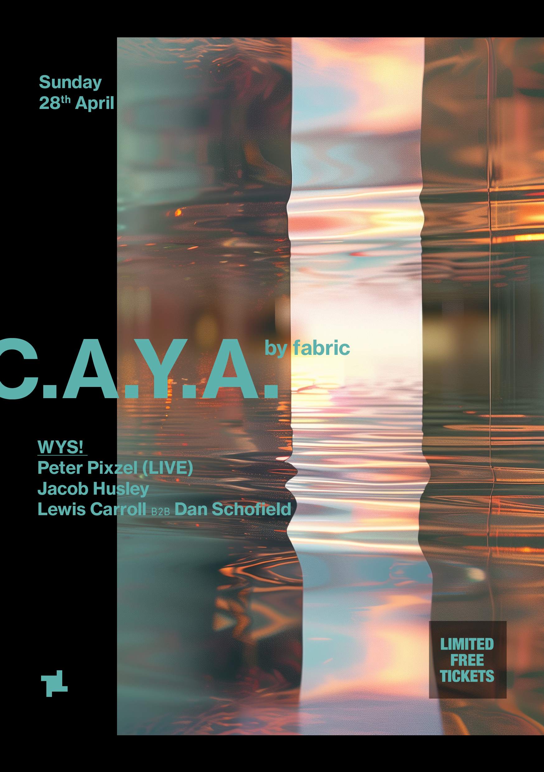 CAYA by fabric: WYS! - Peter Pixzel (Live), Jacob Husley, Lewis Carroll b2b Dan Schofield - フライヤー表