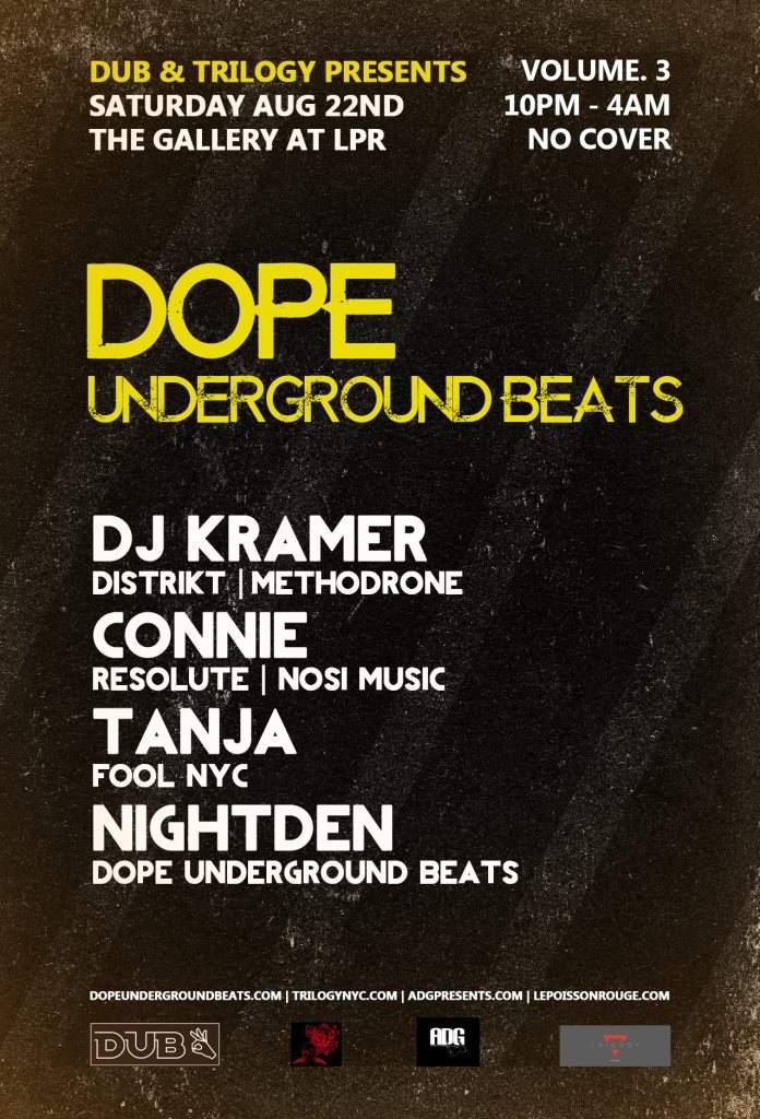 DUB & Trilogy presents: Dope Underground Beats with DJ Kramer, Connie, Tanja - Página frontal