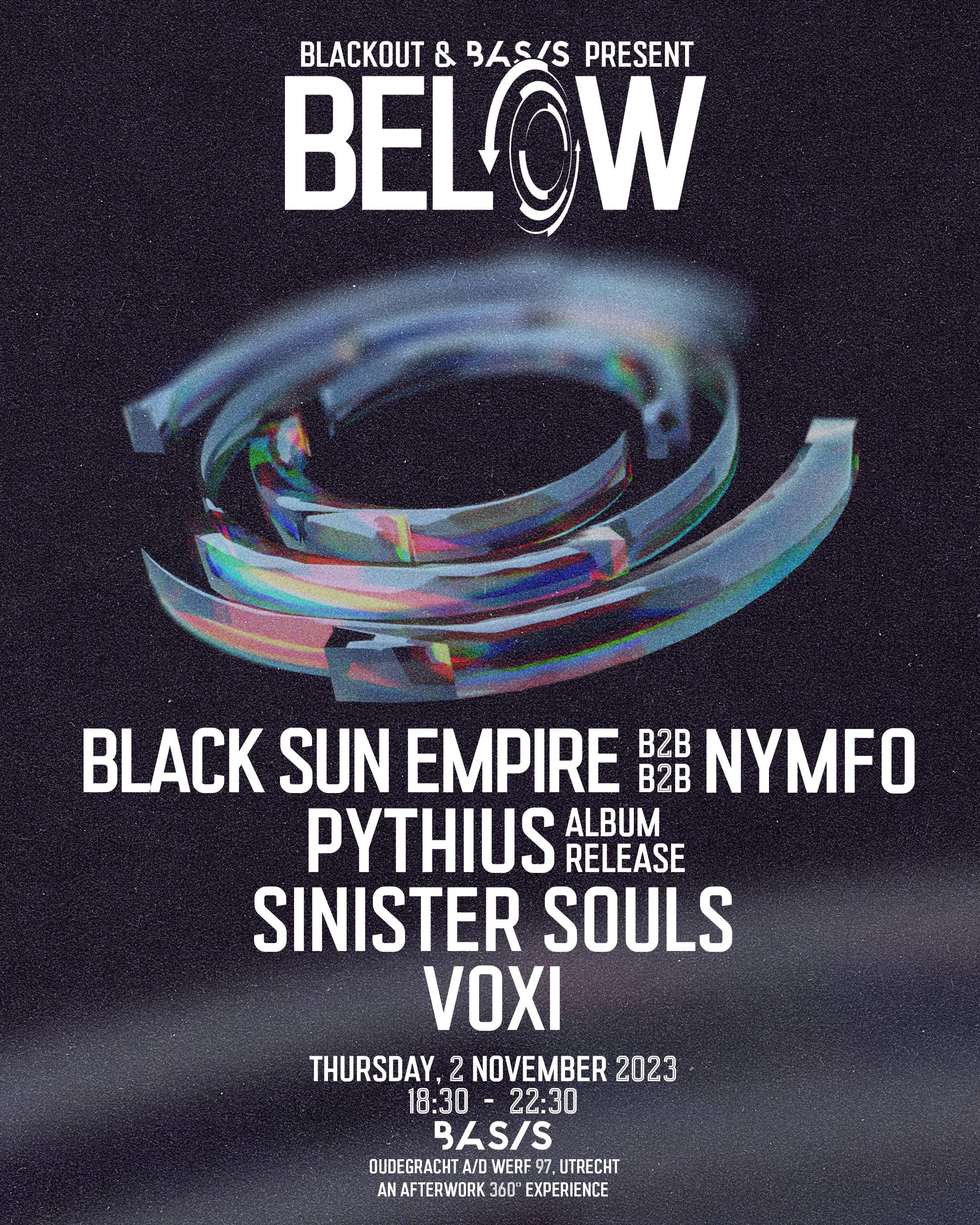 BASIS x BLACKOUT: BELOW/ Black Sun Empire/ Nymfo/ Pythius/ Sinister Souls/ VOXI - Página frontal