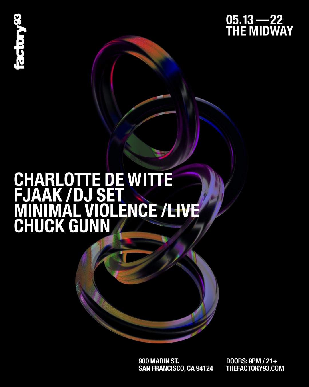 Factory 93 presents Charlotte de Witte, FJAAK (DJ Set), Minimal Violence (Live), Chuck Gunn - フライヤー表
