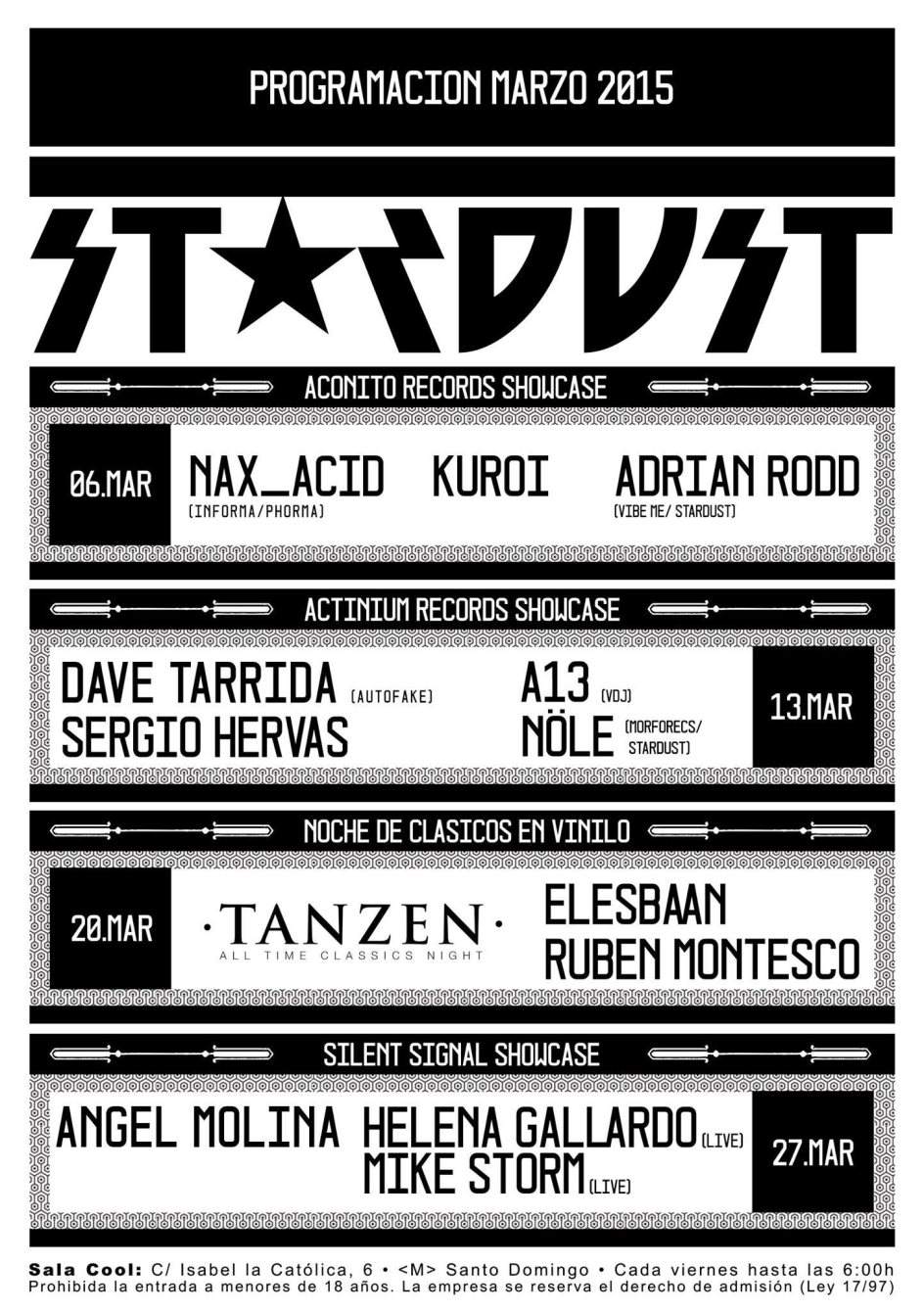Stardust Club - Nax_acid + Kuroi + Adrian Rodd (Entrada con Lista) - フライヤー裏