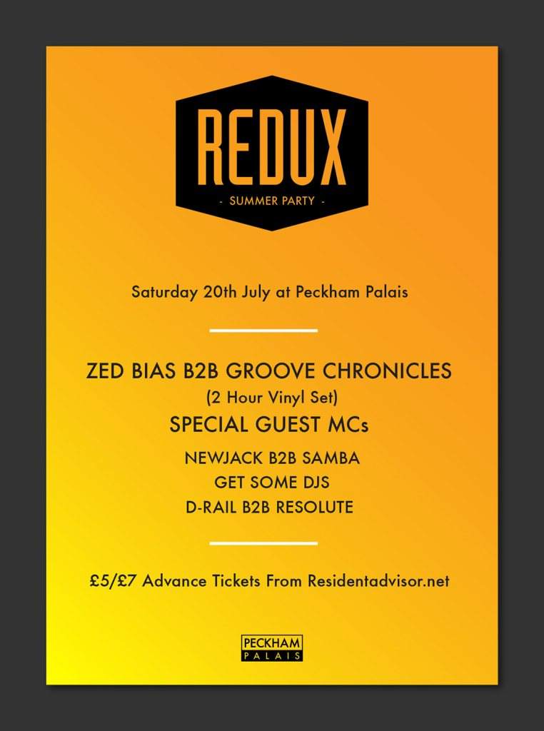 Redux Summer Party with Zed Bias b2b Groove Chronicles & Special Guests - Página frontal