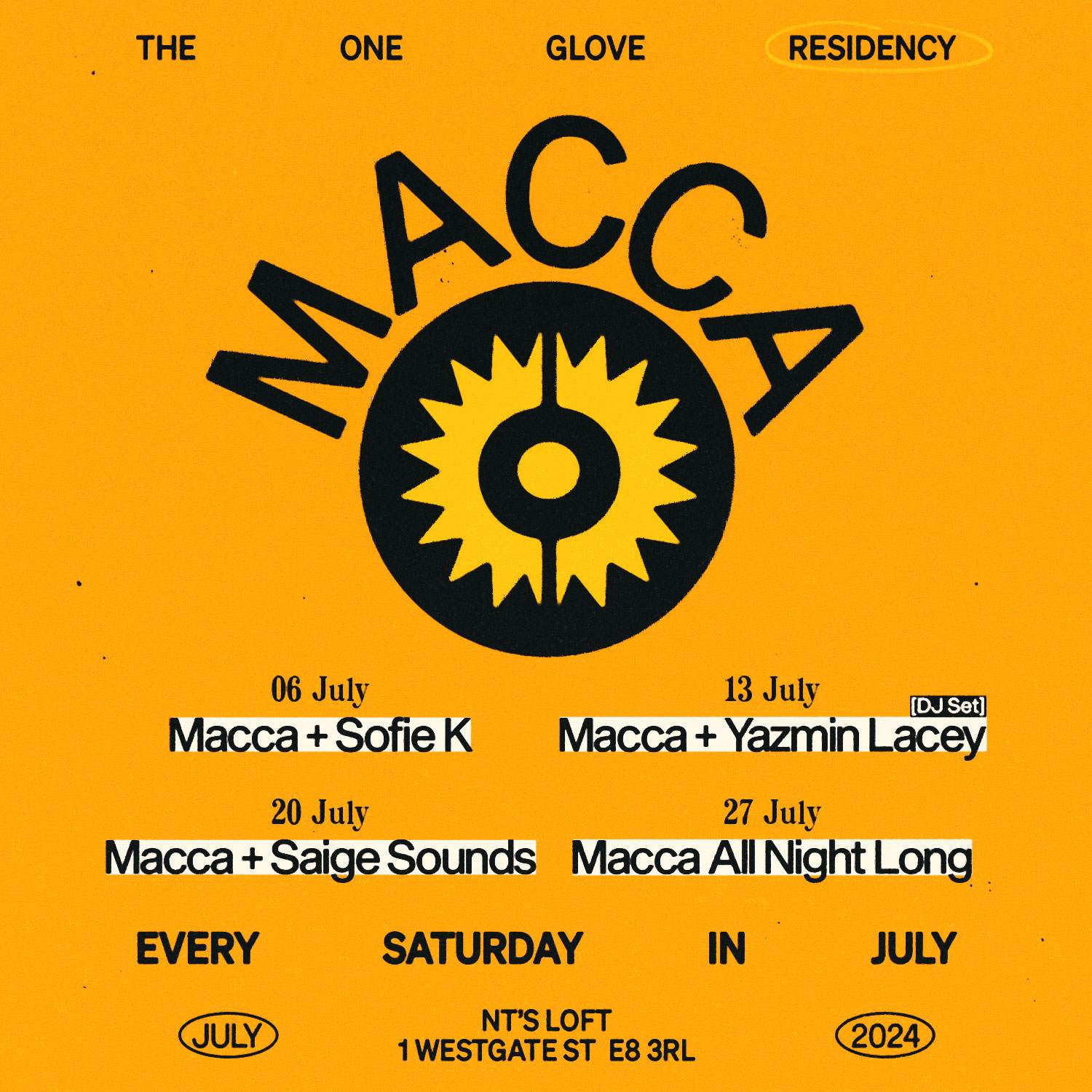 NT's Loft: The One Glove Residency - with Macca & Sofie K - Week 1 - フライヤー裏