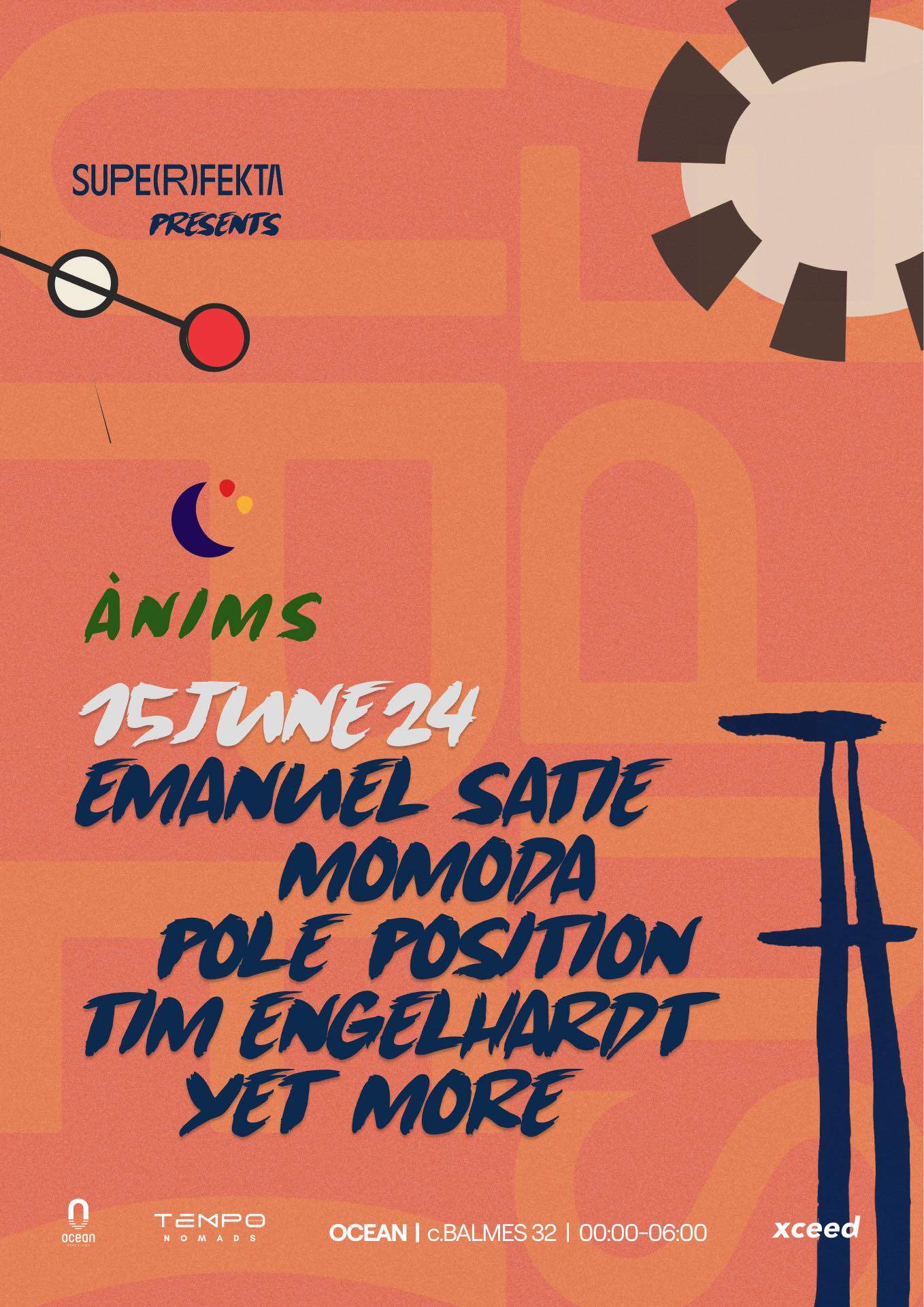 SUPERFEKTA peresents: Anims with Emanuel Satie, Tim Engelhardt, Yet More, Pole Position & Momoda - フライヤー表
