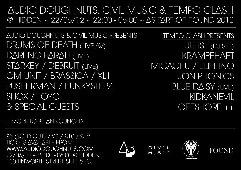 Audio dOughnuts, Civil Music & Tempo Clash presents Drums Of Death, Darling Farah, dEbruit - Página trasera