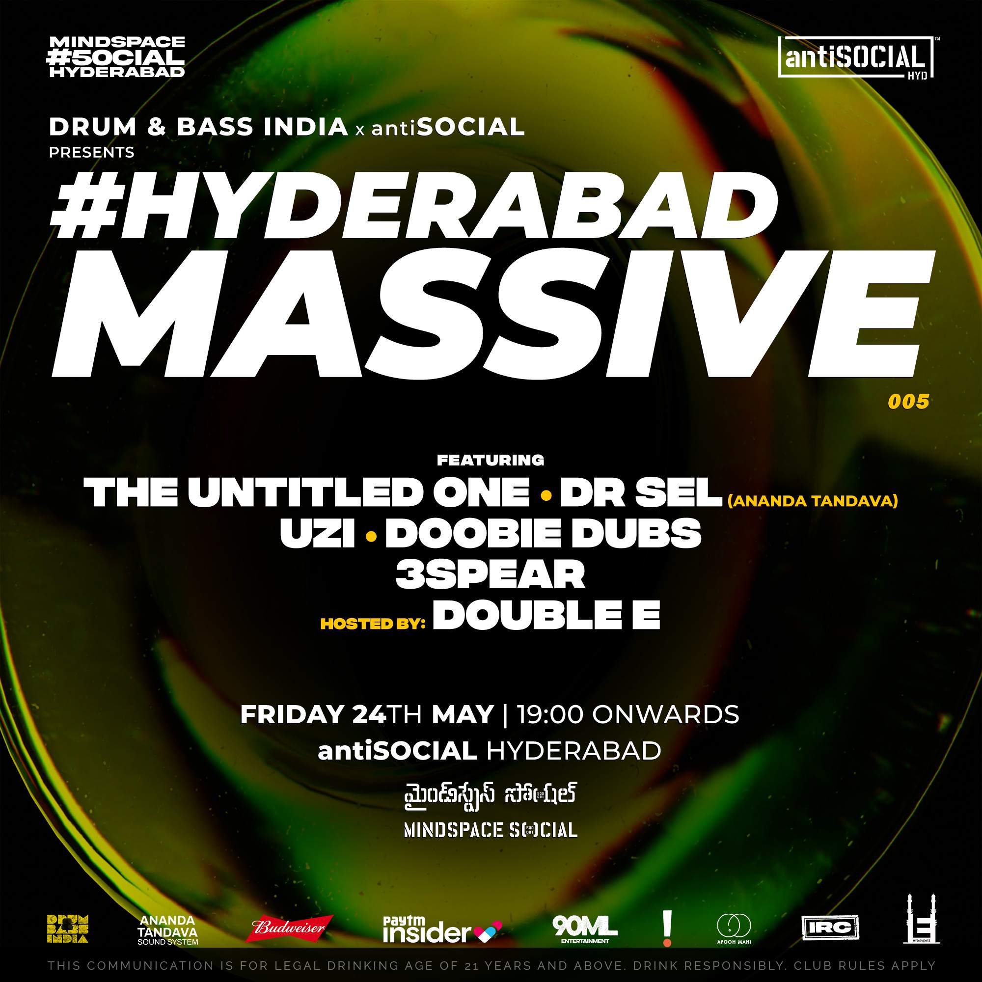 DnBIndia presents - #HyderabadMassive 005 at antiSOCIAL [HYD] - フライヤー裏